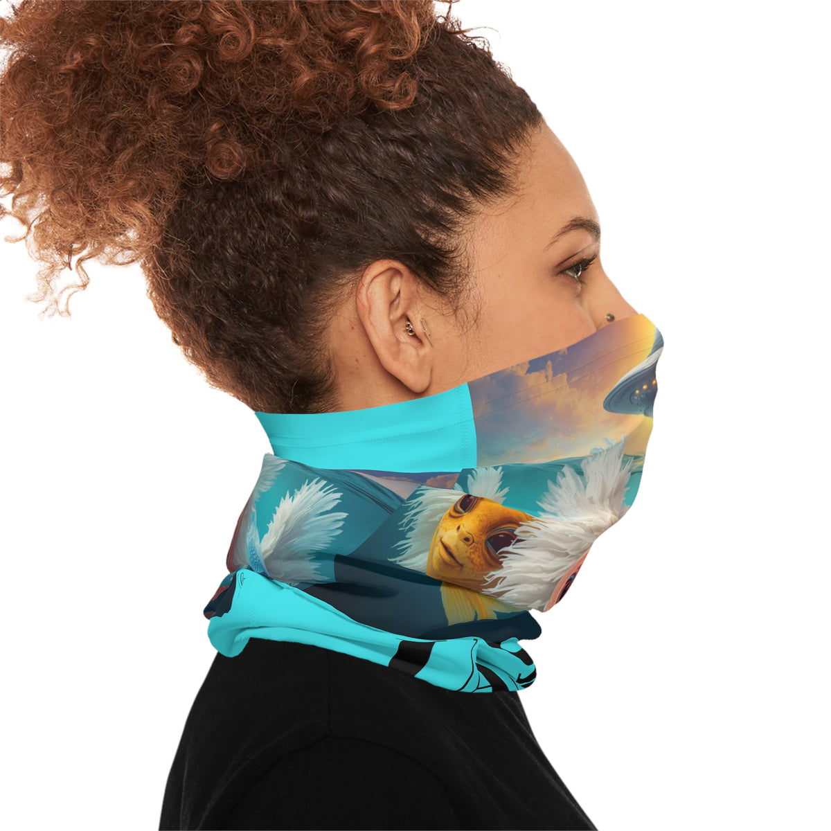 UFO or UAP Fish Aliens Neck Gaiter | Surreal Aquatic Sci-fi Designed Face Mask by GT Artland