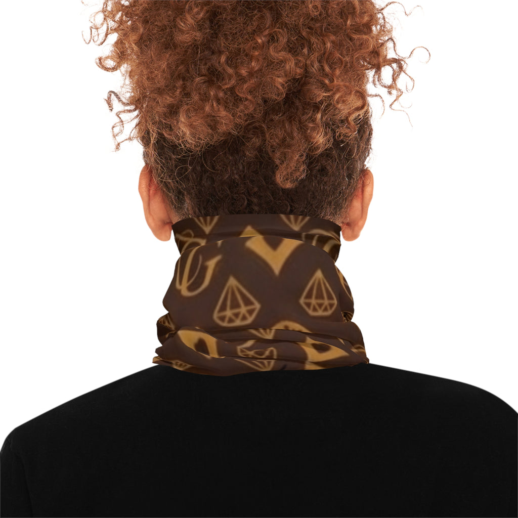 Brown Exotic Designer Patterned Neck Gaiter — Gold Diamond & Gem Repeat by GT Artland