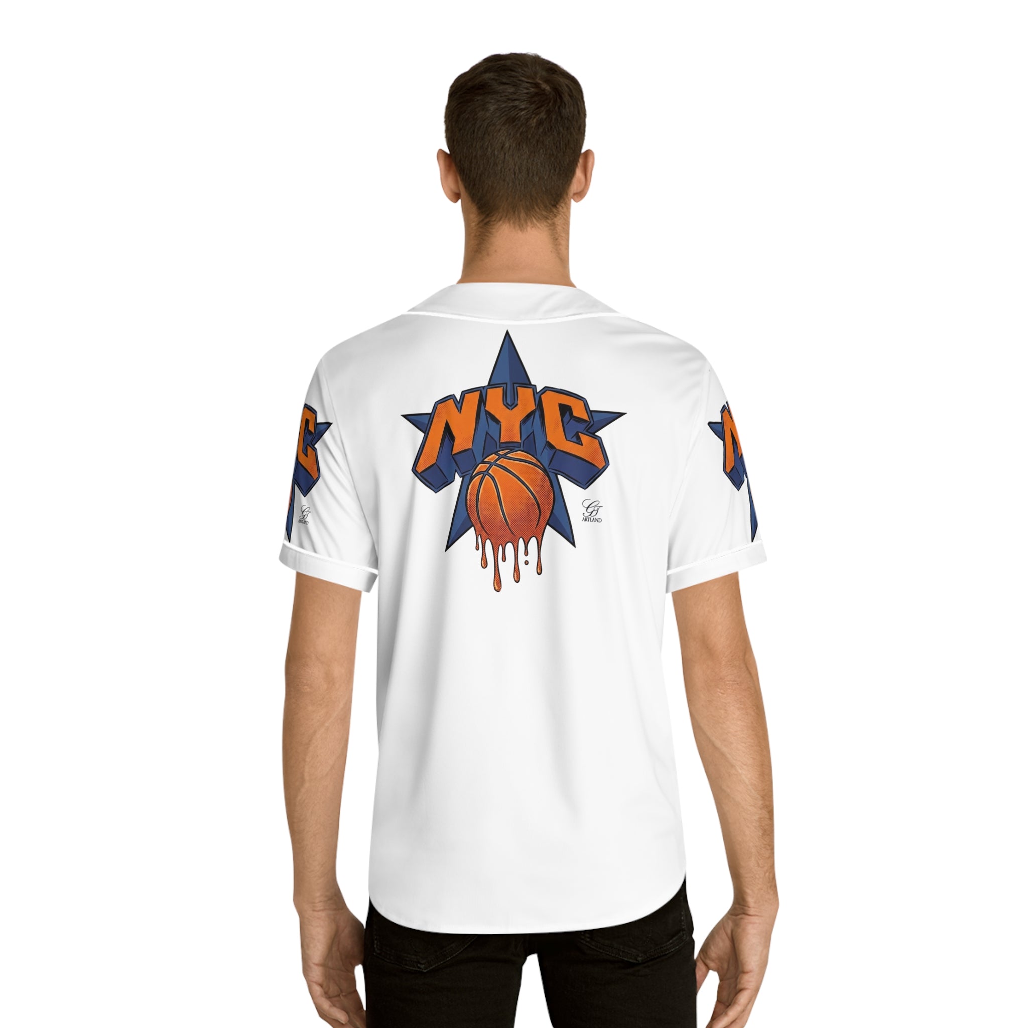 NYC Dripping Basketball star graphic Baseball Jersey by GT Artland