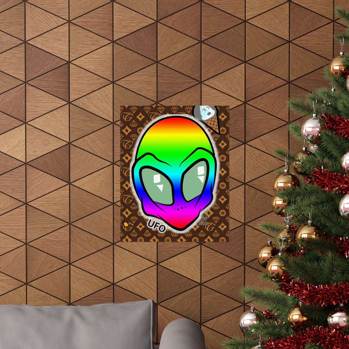 Rainbow Alien Head Matte Poster | UFO Pop Art Wall Decor by GT Artland