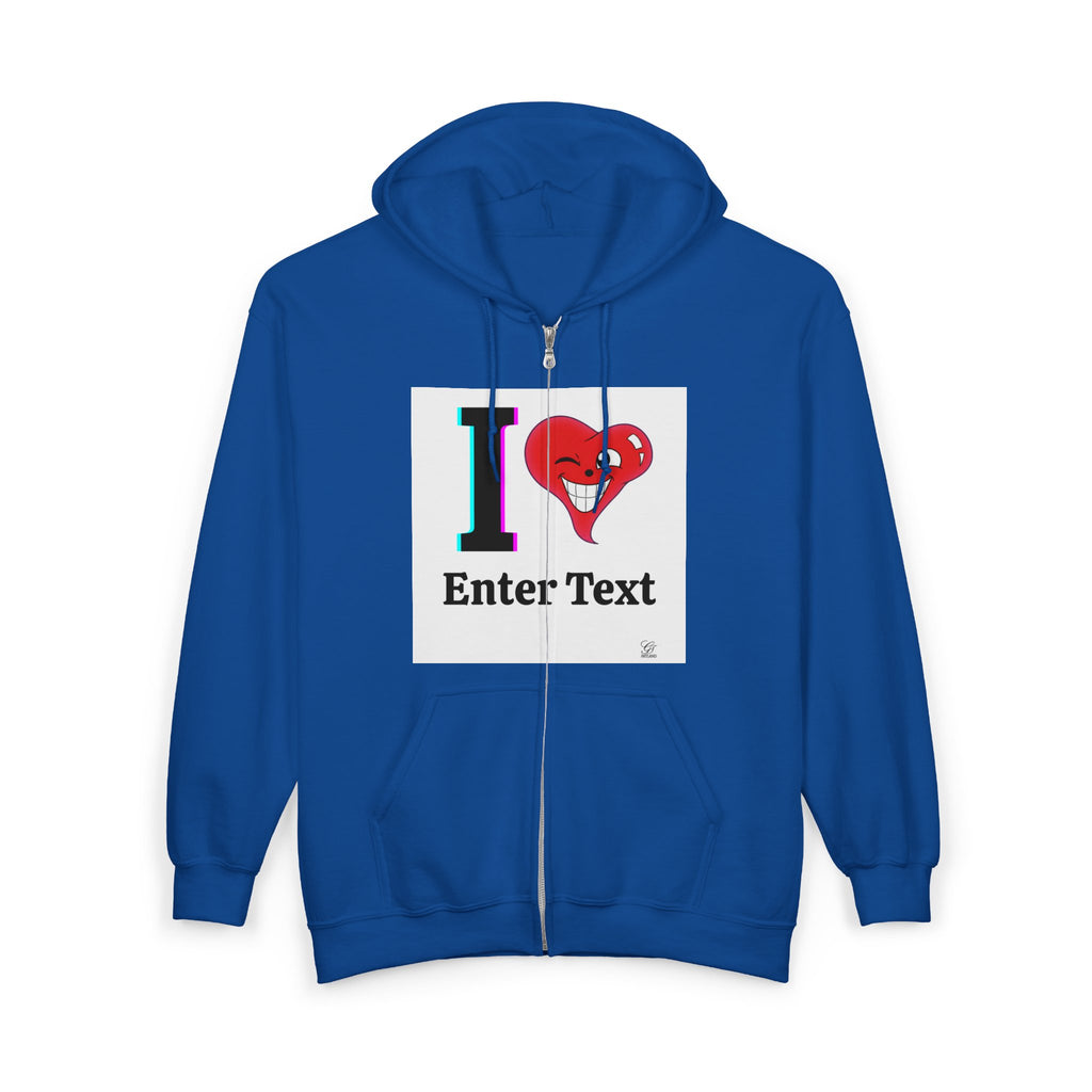 Unisex I LOVE Heavy Blend Full Zip Hooded Sweatshirt Hoodie | Full Zip Sweatshirt