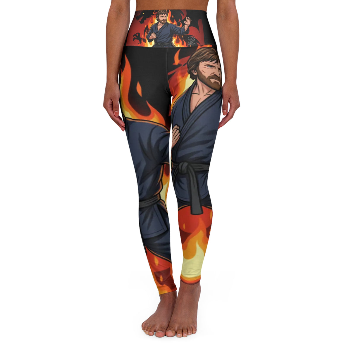 Flaming Karate Chuck Norris Sensei Leggings | High Waisted Yoga Leggings by GT Artland