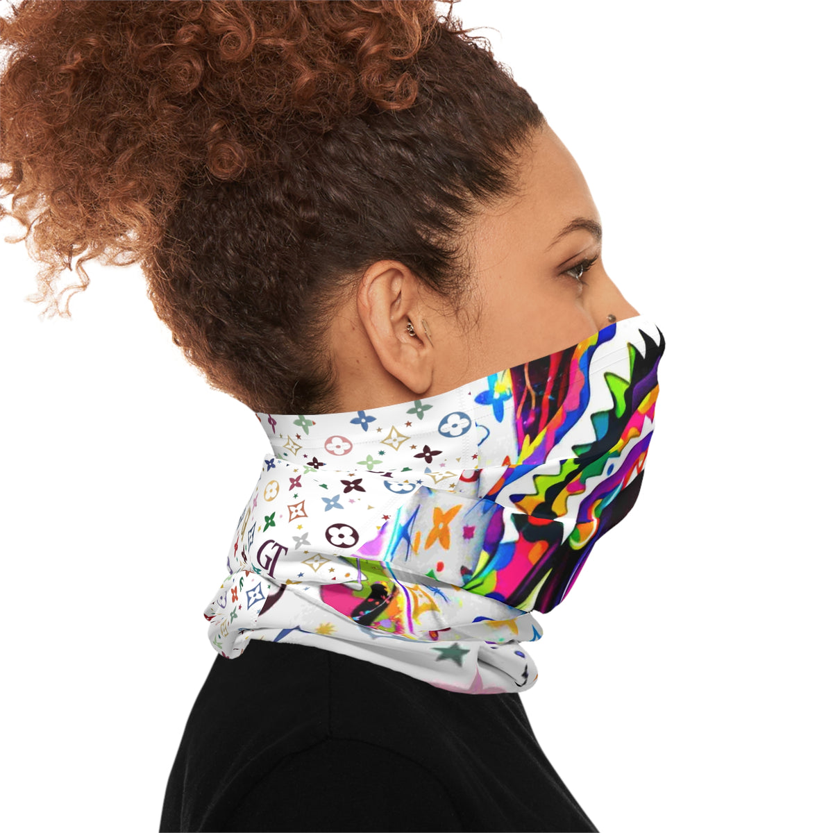 Colorful Designer Shark Mouth Pattern Lightweight Neck Gaiter | Rainbow Monogram Print by GT Artland