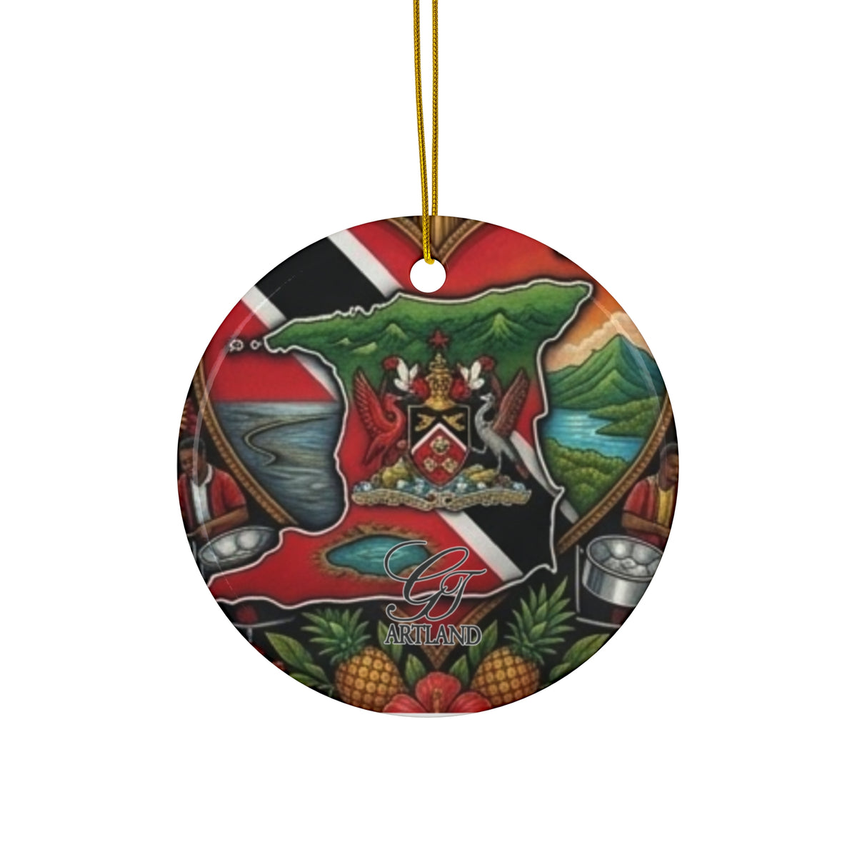 Trinidad & Tobago Coat of Arms Ceramic Ornament – Round Holiday Décor by GT Artland