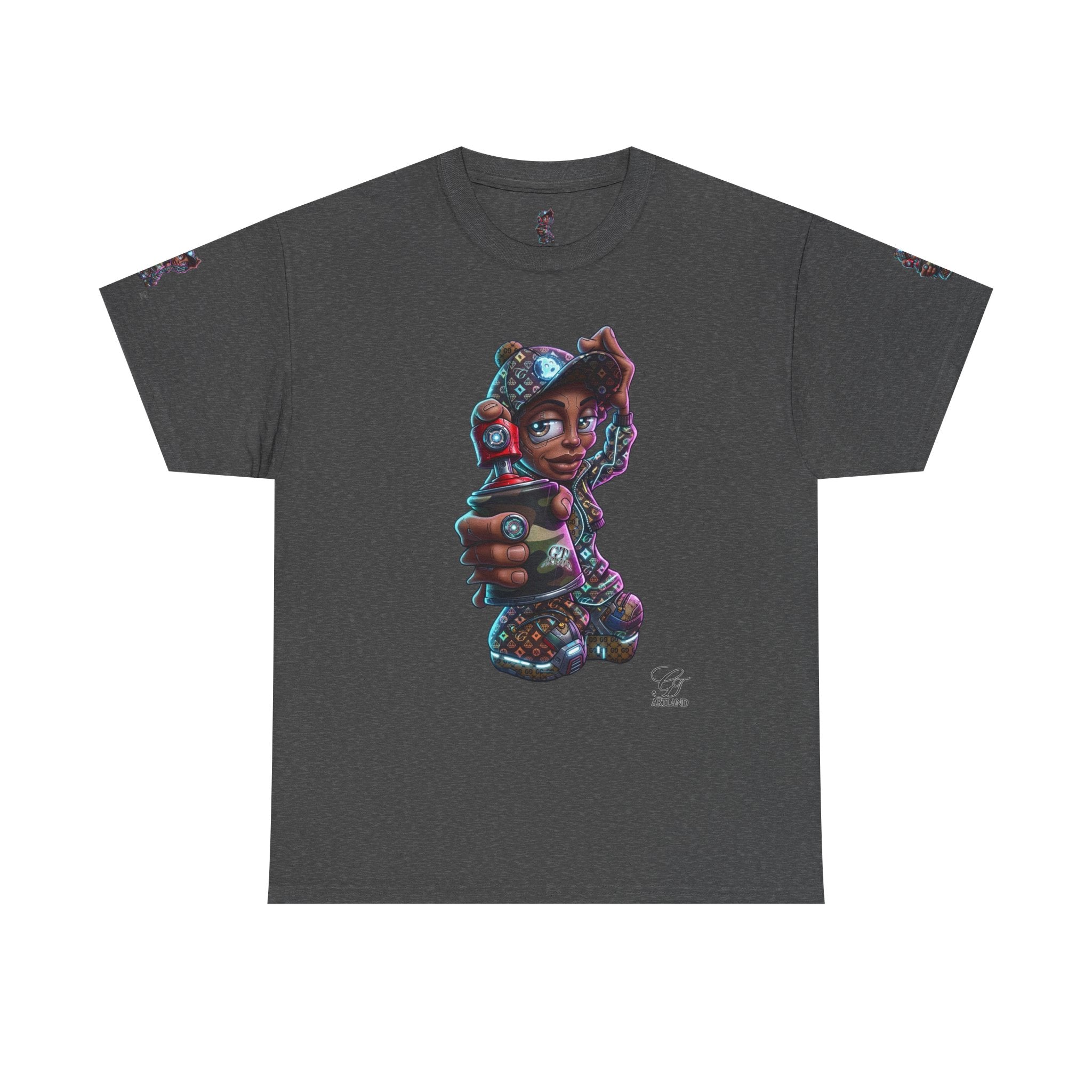 Ebony Futuristic Urban Spray Can Kid Gamer Tee - Cute Streetwear Graphic T-Shirt by GT Artland