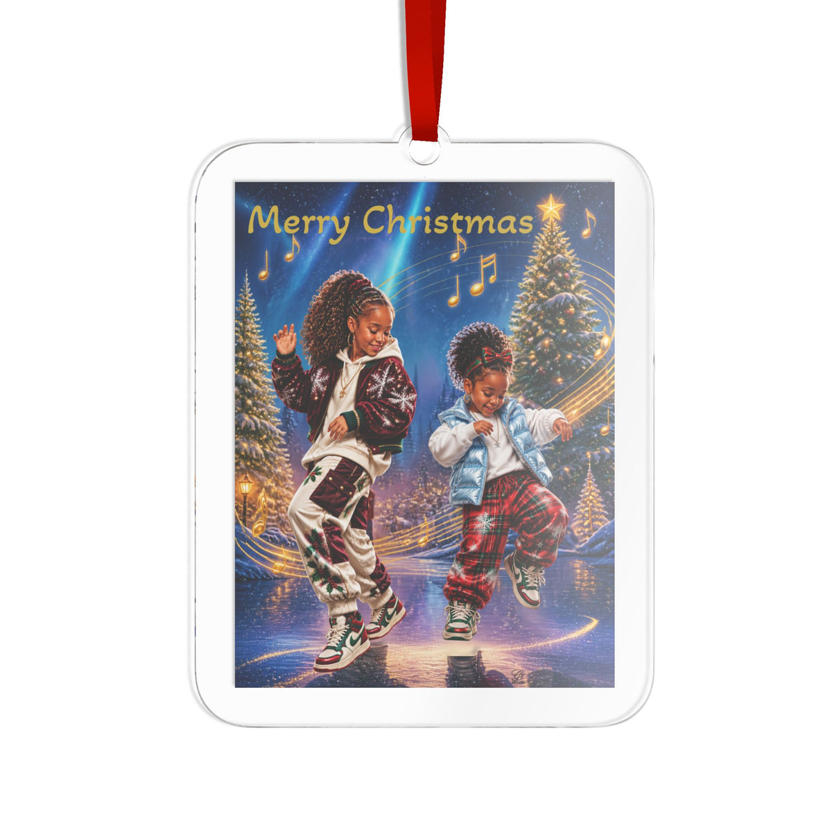 Merry Christmas Dancing Kids Custom Cut Acrylic Ornament