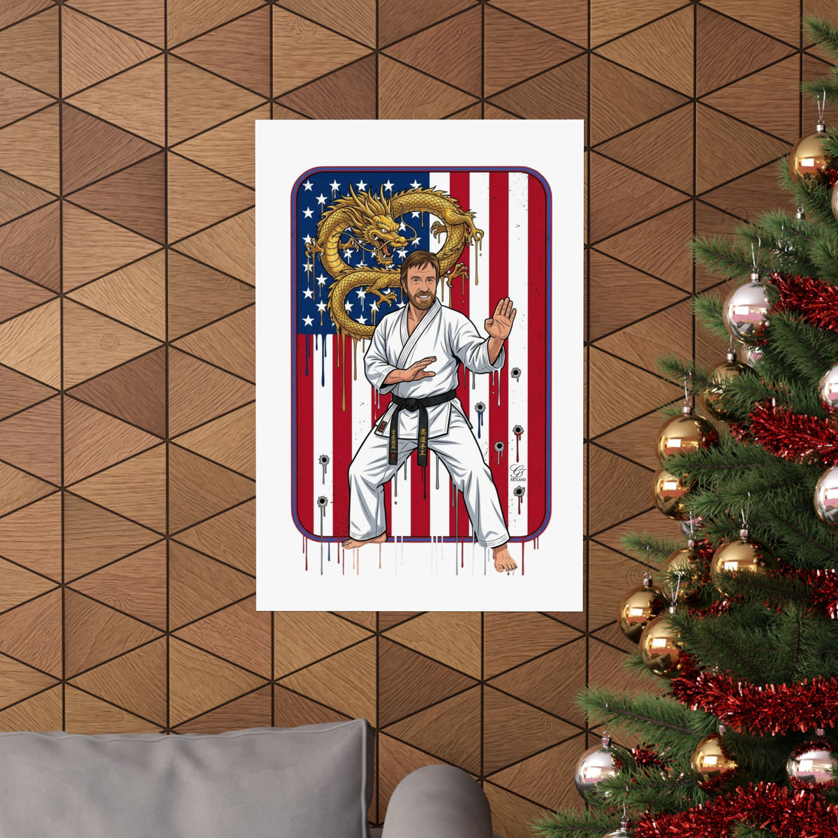 American Flag Karate Chuck Norris Master Poster | Dragon Martial Arts Matte Vertical Print by GT Artland