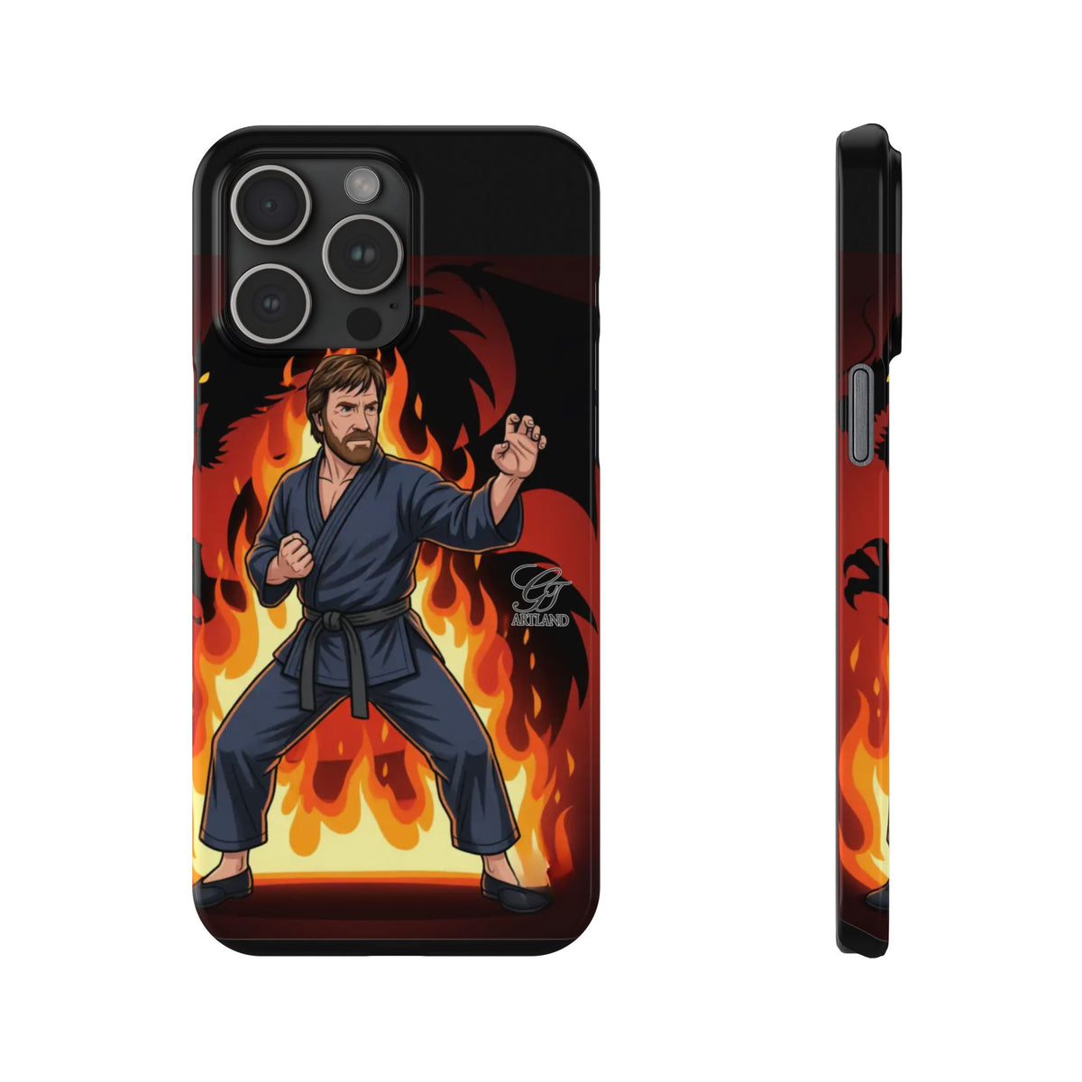 Martial Artist Illustration Slim Phone Case | Karate Fighter Flames by GT Artland