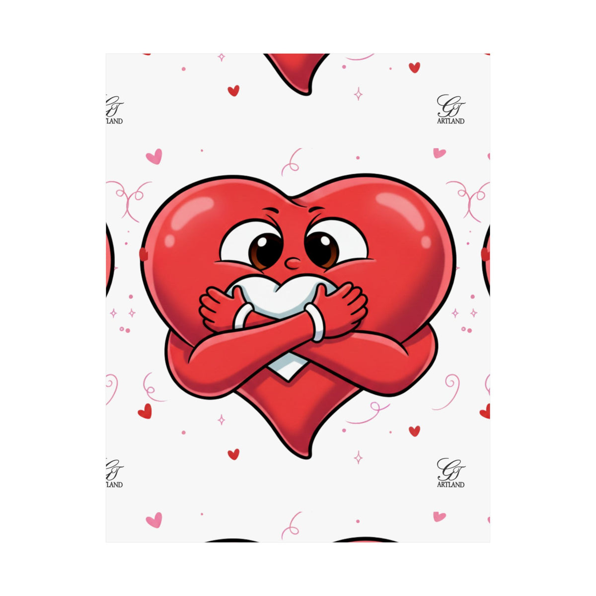 Valentine Hug Heart Matte Poster — Cute Cartoon Heart Embrace Wall Art by GT Artland
