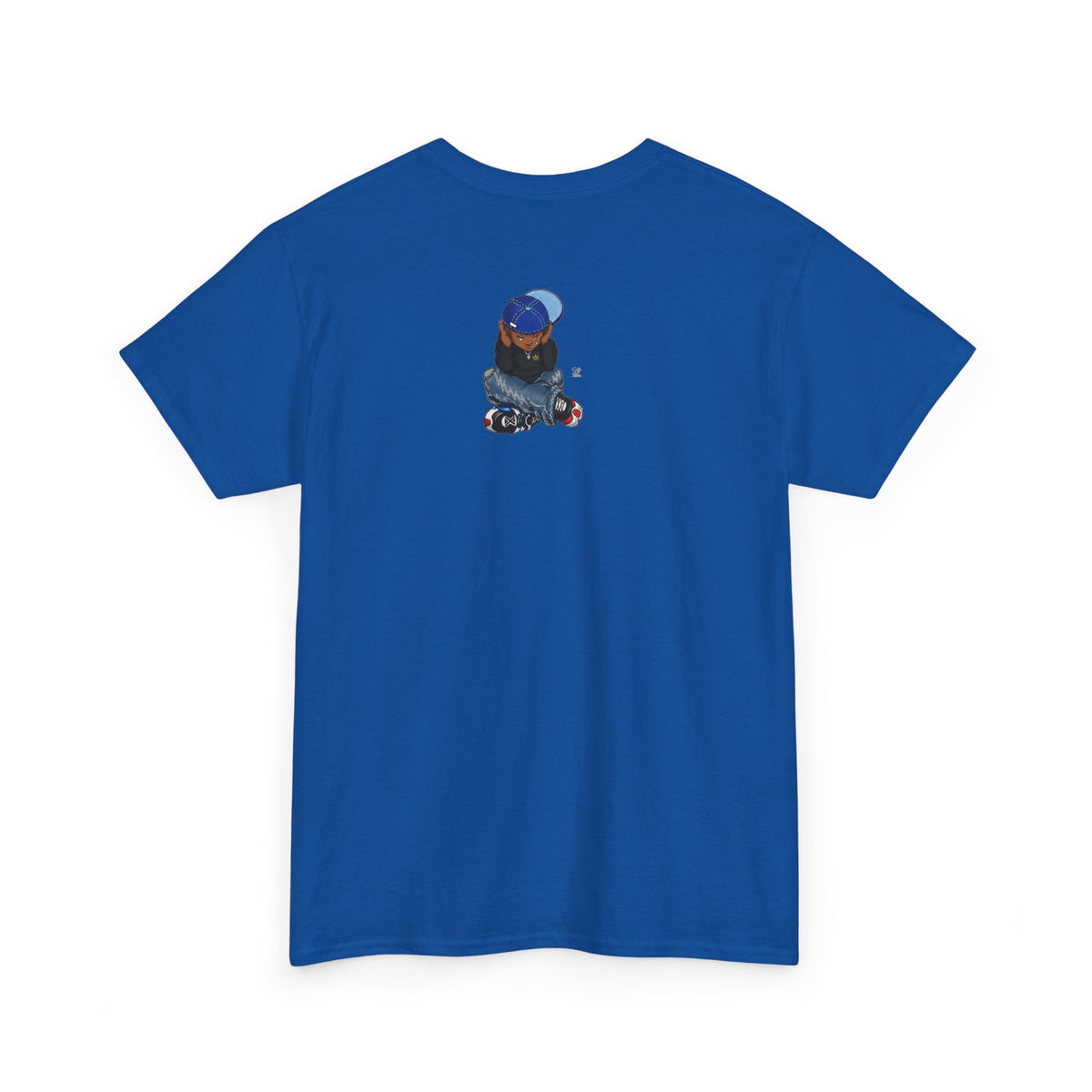 Ebony Sad Kid Illustration T-Shirt | Sitting Boy Graphic Tee b