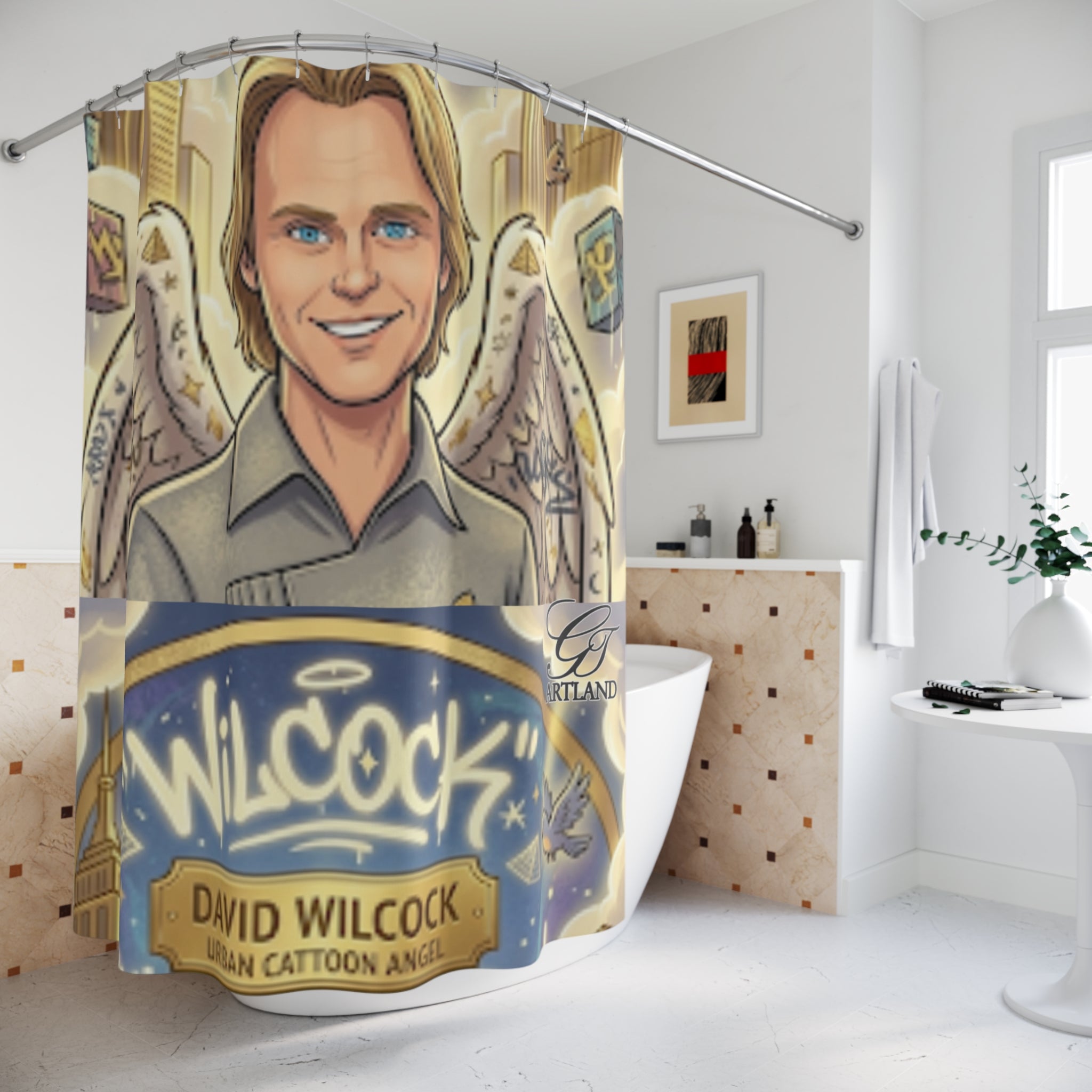 David Wilcok Designer Airbrush Toon Angel Portrait Shower Curtain by GT Artland