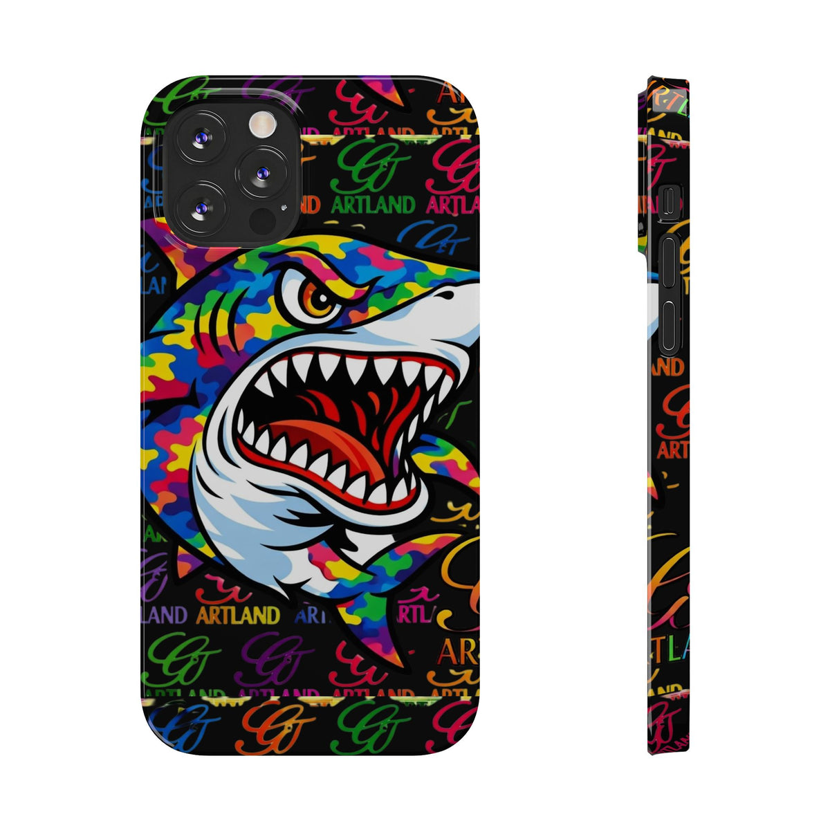 Colorful Shark GT Illustration Slim Phone Case | Neon Graffiti Pattern by GT Artland