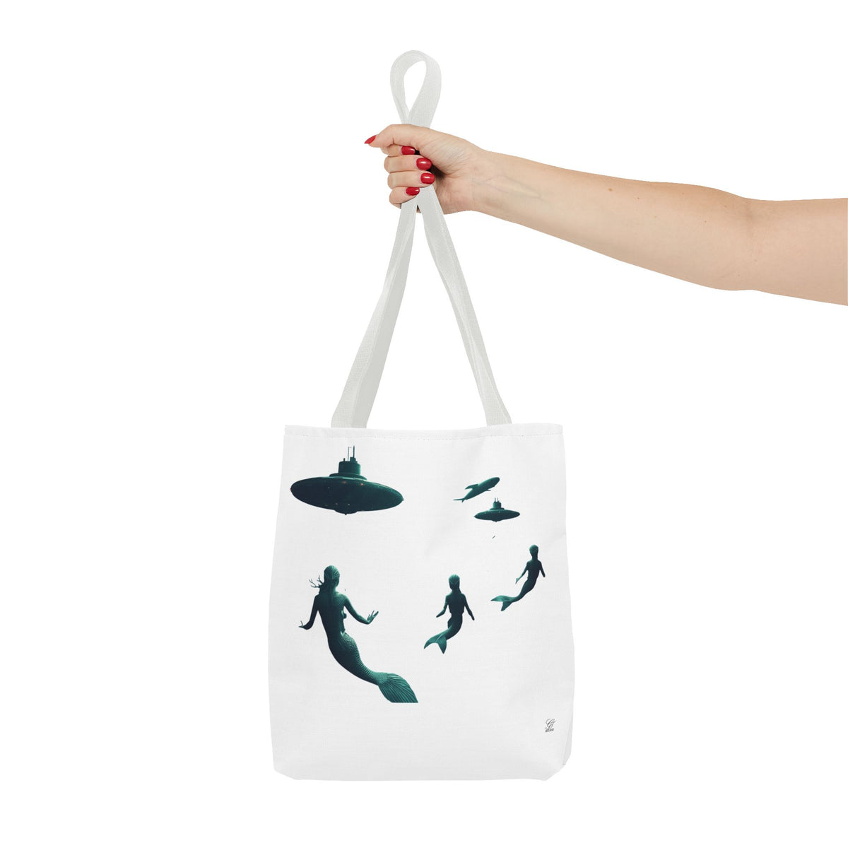 Ocean Inspired Mermaid UFOs Tote Bag With A Underwater Alien Scene