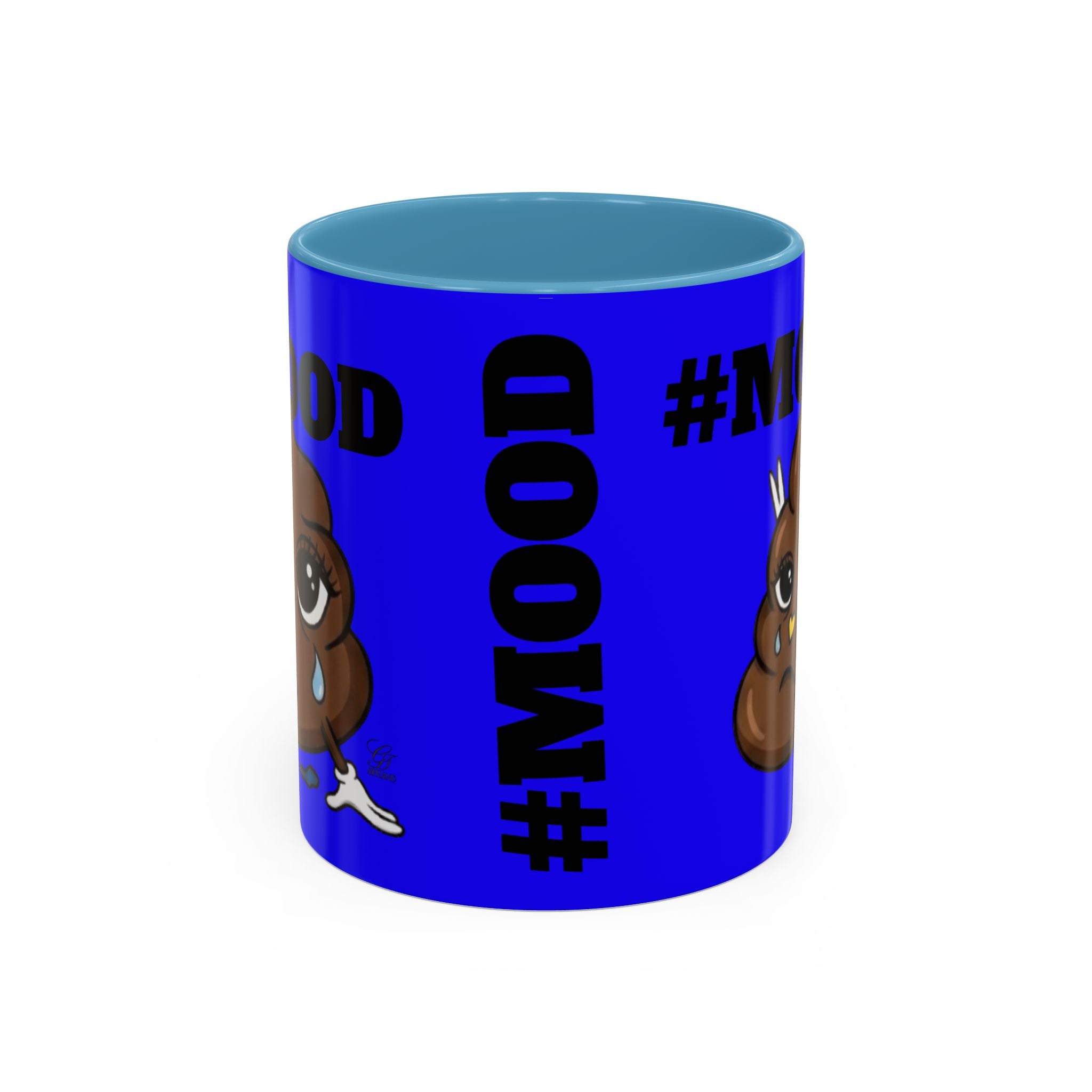 #MOOD Poop Emoji Retro Blue Accent Coffee Mug – Funny Blue 11/15oz Gift by GT Artland