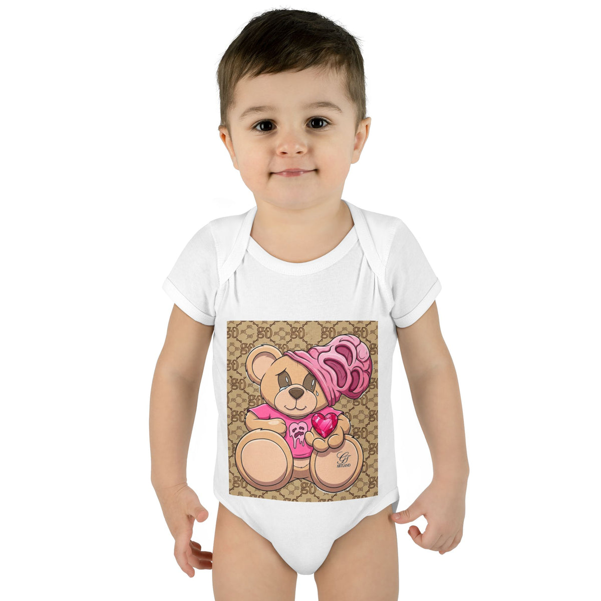 Pink Heart Teddy Bear Infant Bodysuit by GT Artland