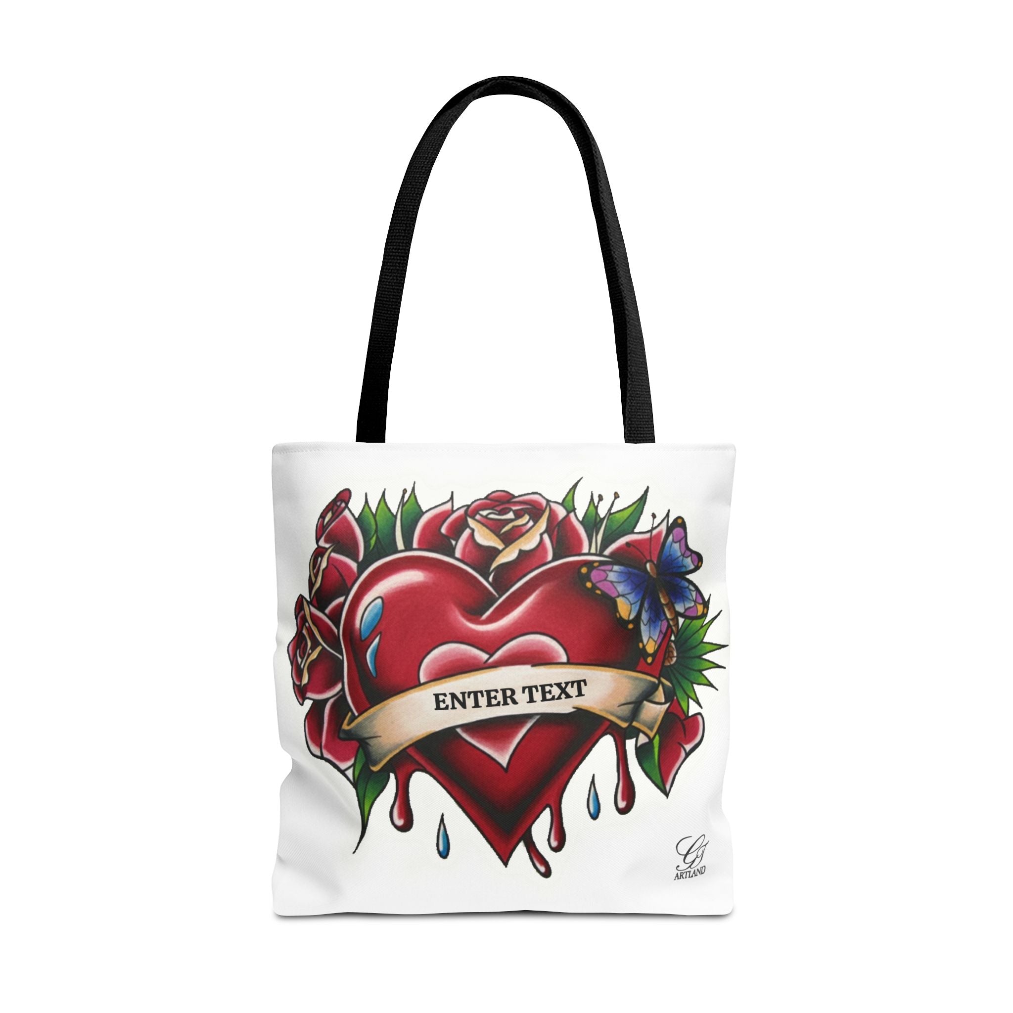 Vintage Tattoo Heart Tote Bag  Custom Banner "Enter Text" by GT Artland