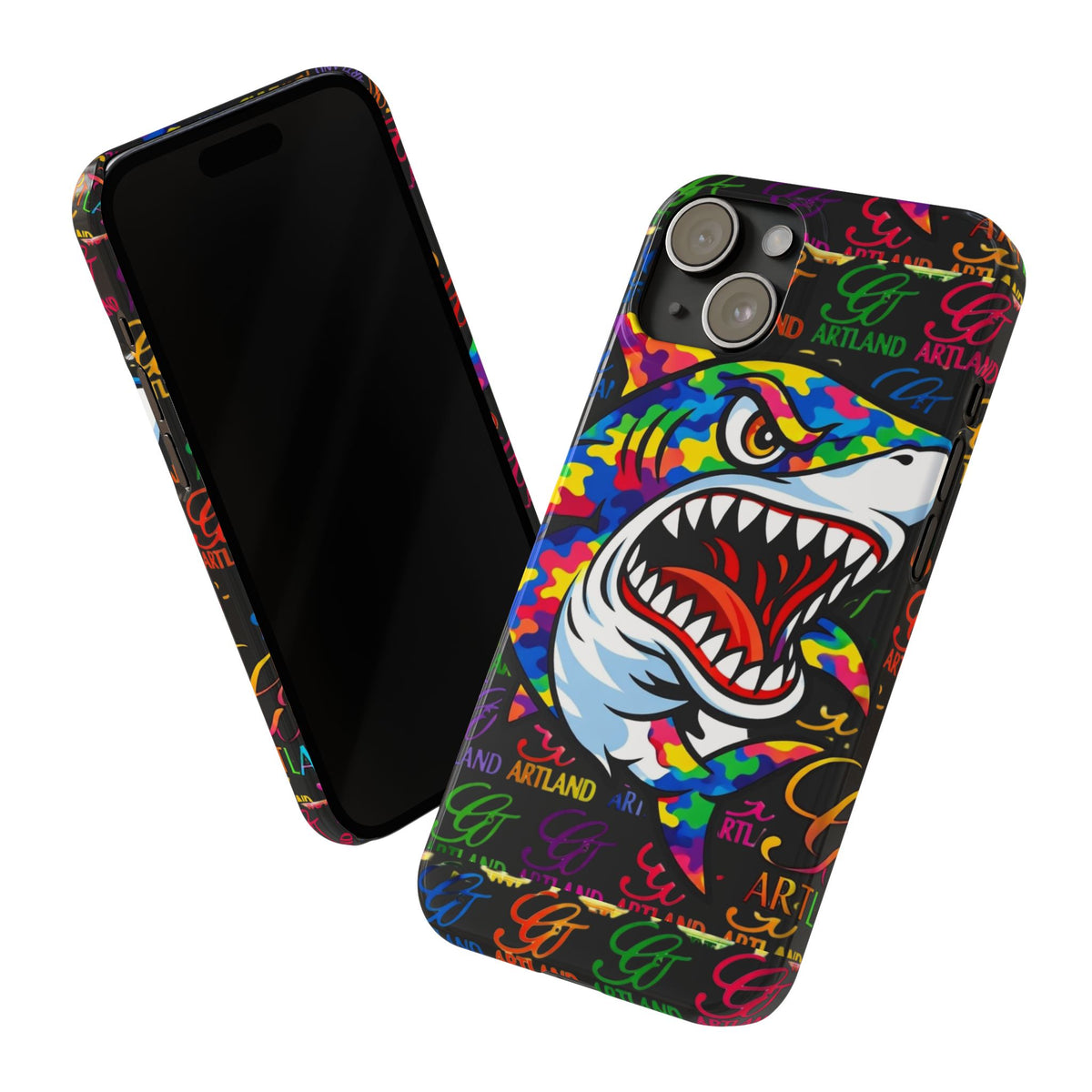 Colorful Shark GT Illustration Slim Phone Case | Neon Graffiti Pattern by GT Artland