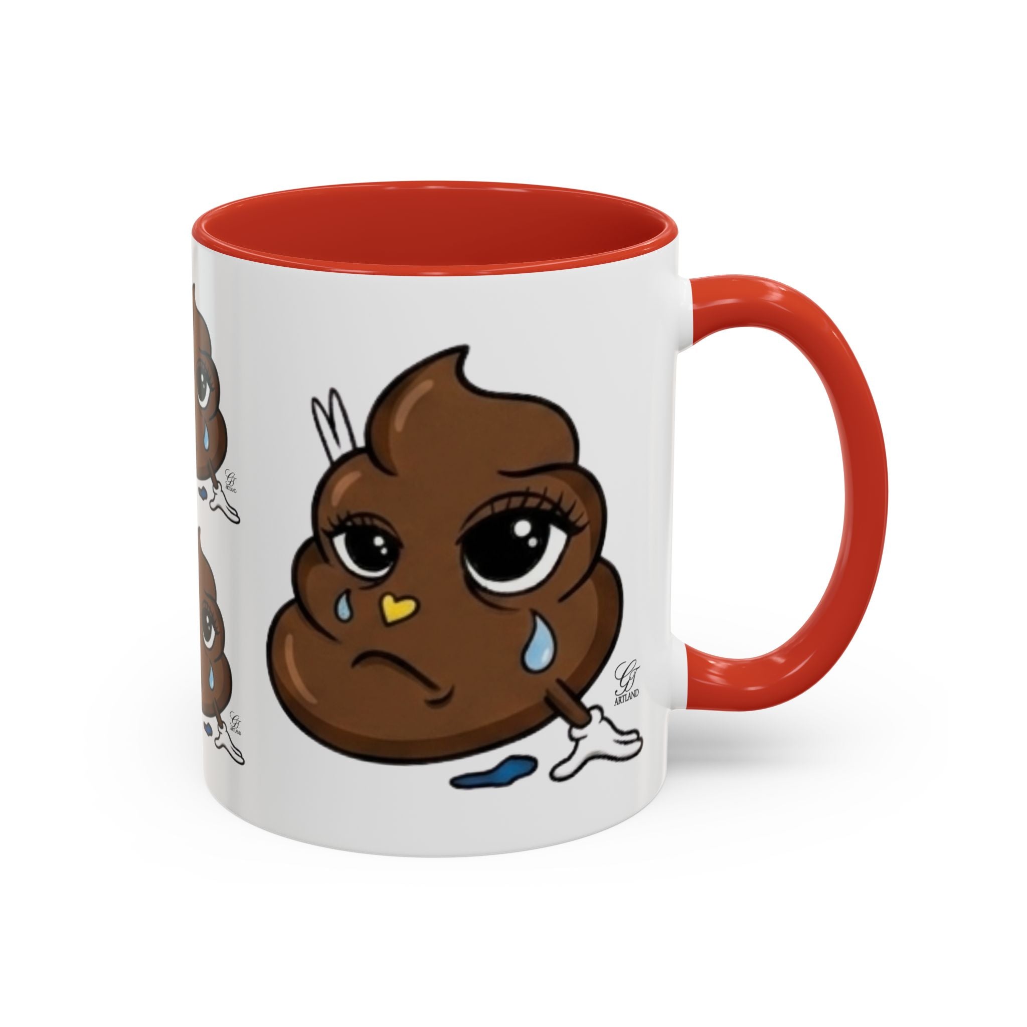 Sad Poop Emoji Coffee Mug — Funny Kawaii Gag Gift Accent Mug by GT Artland