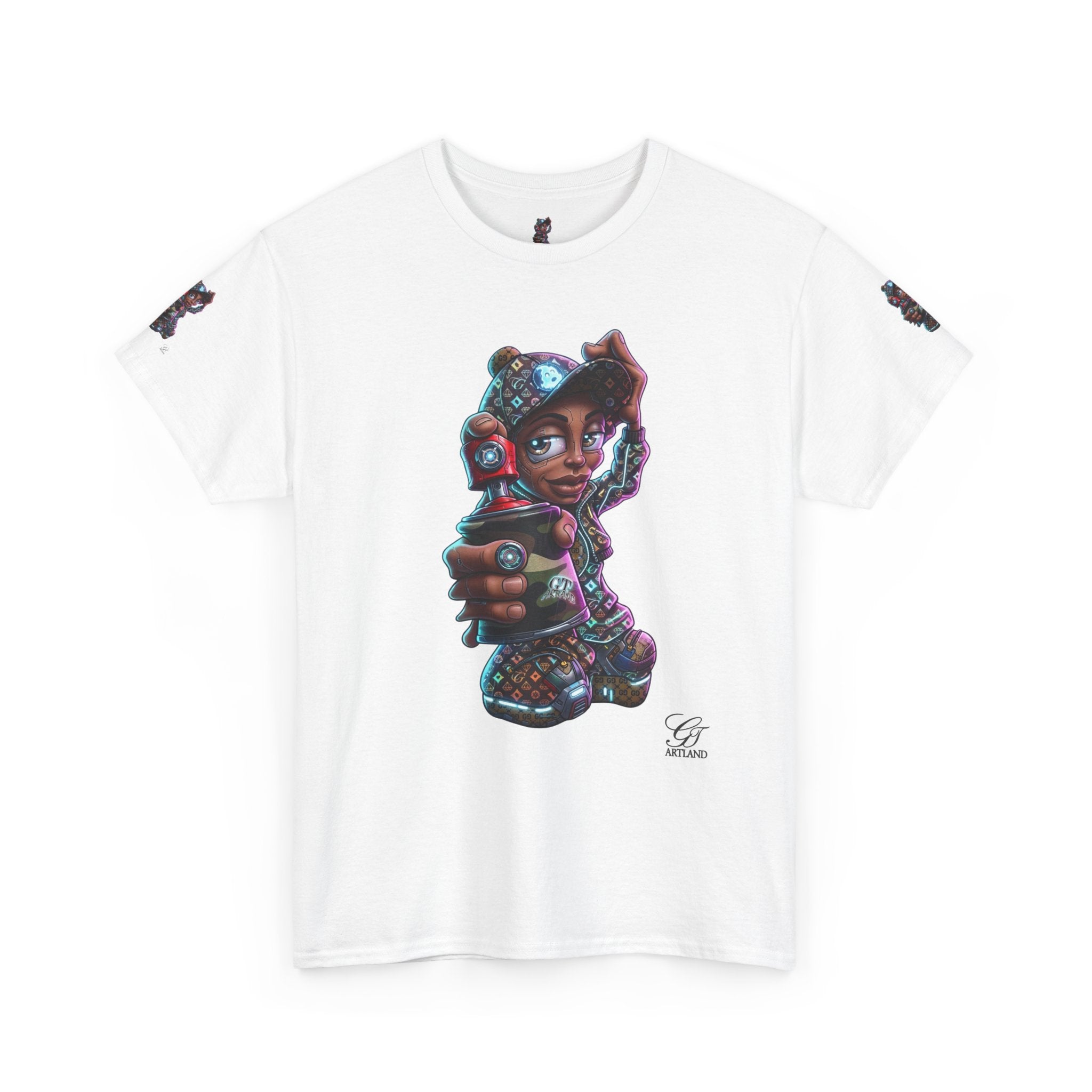 Ebony Futuristic Urban Spray Can Kid Gamer Tee - Cute Streetwear Graphic T-Shirt by GT Artland