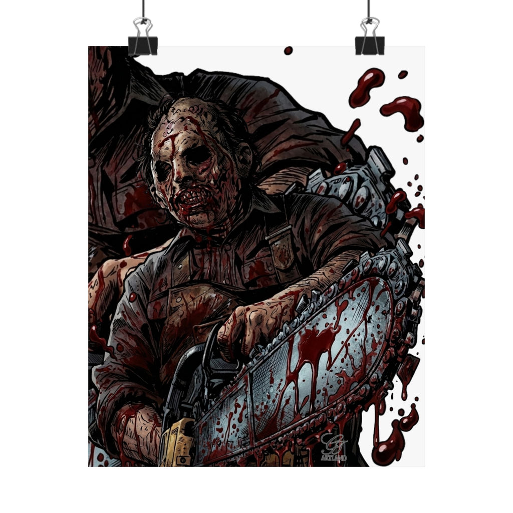 Leatherface Chainsaw Poster Matte Vertical | Horror Movie Art, Bloody Slasher Print by GT Artland