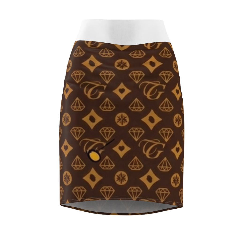 Gold Monogram Diamond Pattern Pencil Skirt
