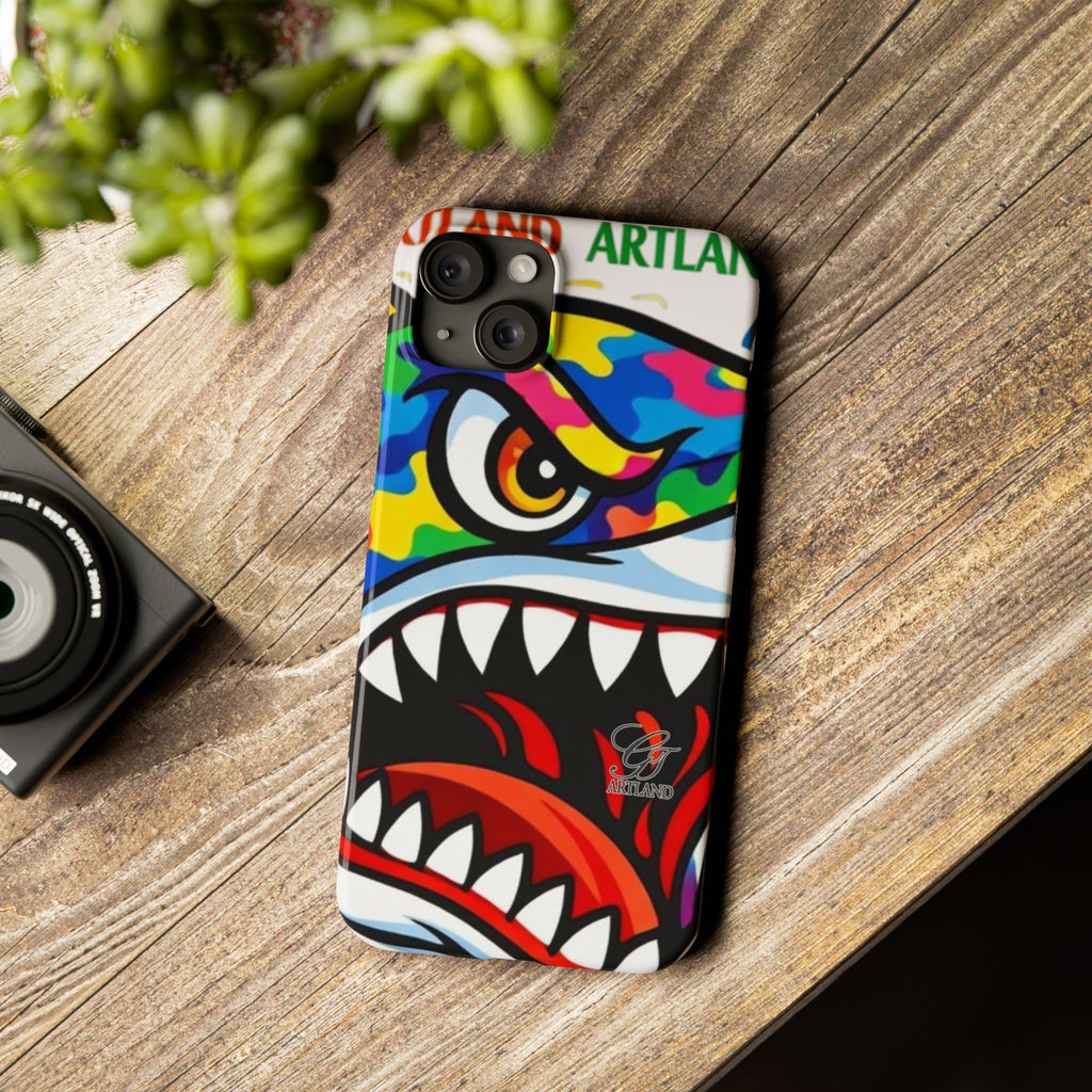 Colorful Designer Shark Face Slim Phone Case | Bold Shark Bite Graphic by GT Artland