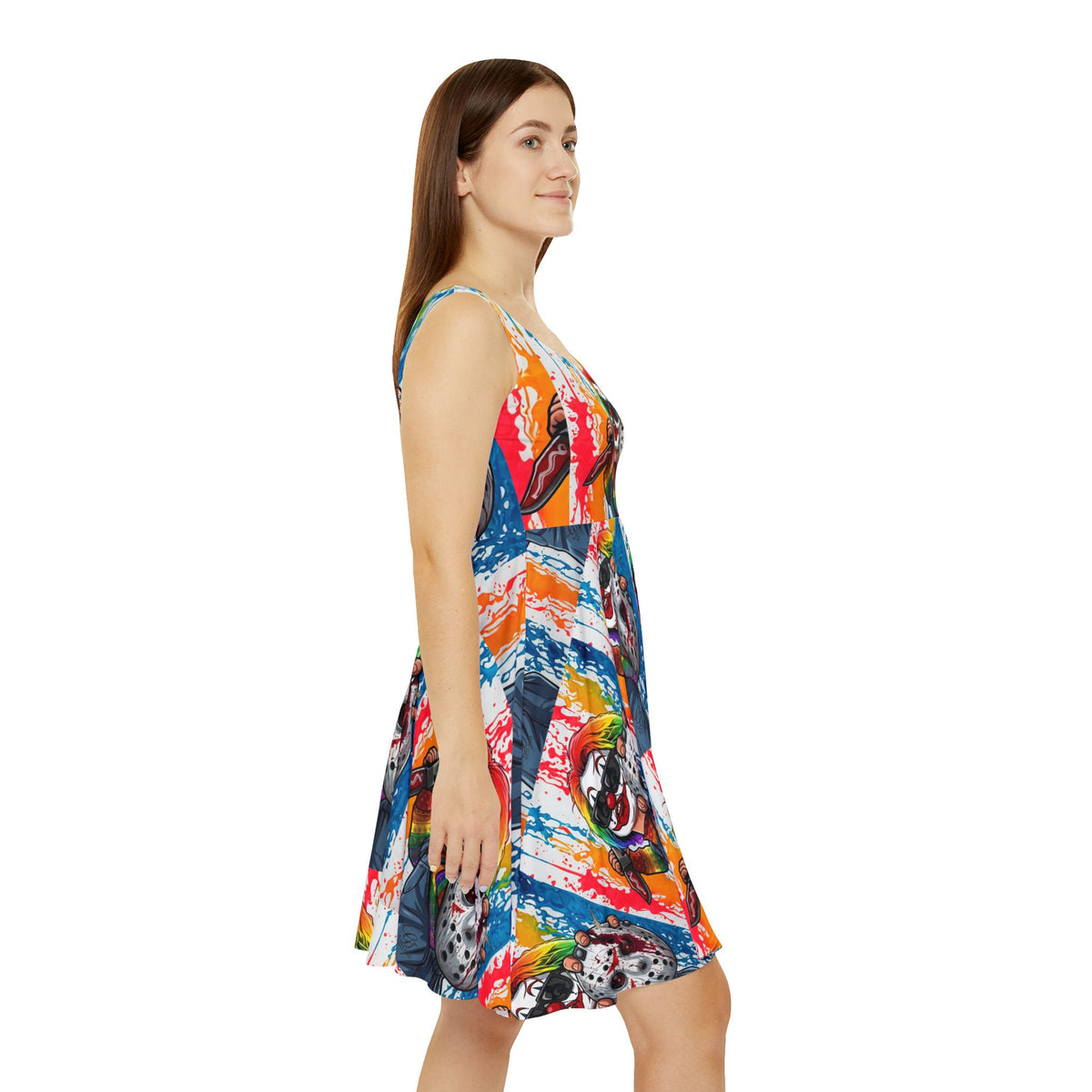Rainbow Psycho Slasher Color Drip Halloween Dark Horror Skater Dress by GT Artland