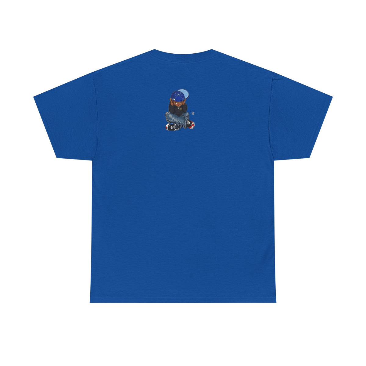 Ebony Sad Kid Illustration T-Shirt | Sitting Boy Graphic Tee b