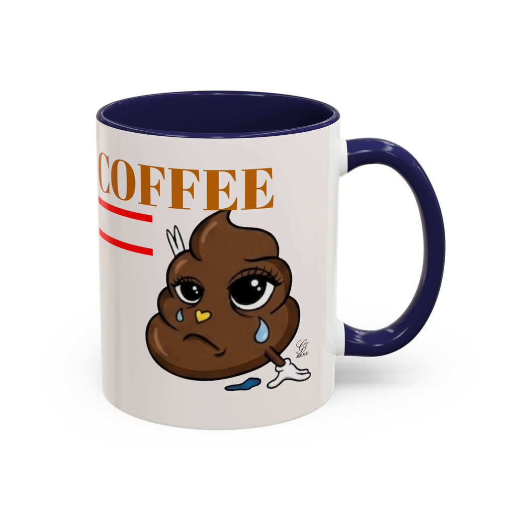 Coffee Mug — Sad Coffee Poop Emoji Designer Toon Accent Mug (11/15oz) by GT Artland