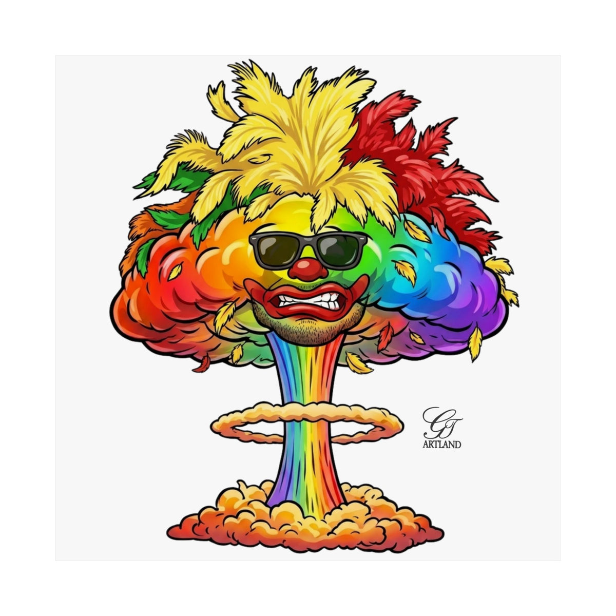Rainbow Clown Mushroom Cloud Poster | Matte Vertical Art Print by GT Artland