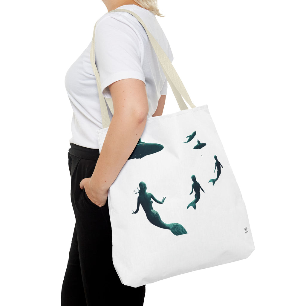 Ocean Inspired Mermaid UFOs Tote Bag With A Underwater Alien Scene