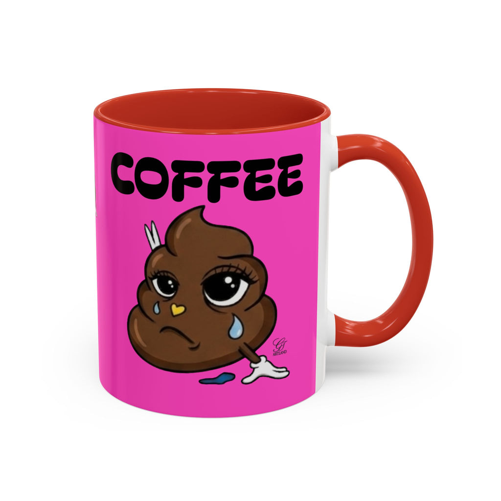 Coffee Mug — Pink 'Coffee' Sad Poop Emoji Accent Ceramic Mug (11/15oz) by GT Artland