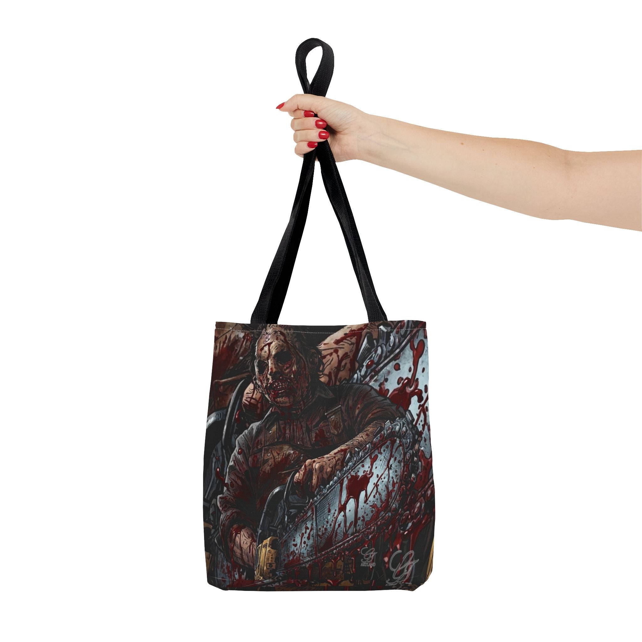 Bloody Zombie Chainsaw Tote Bag | Horror Thriller by GT Artland