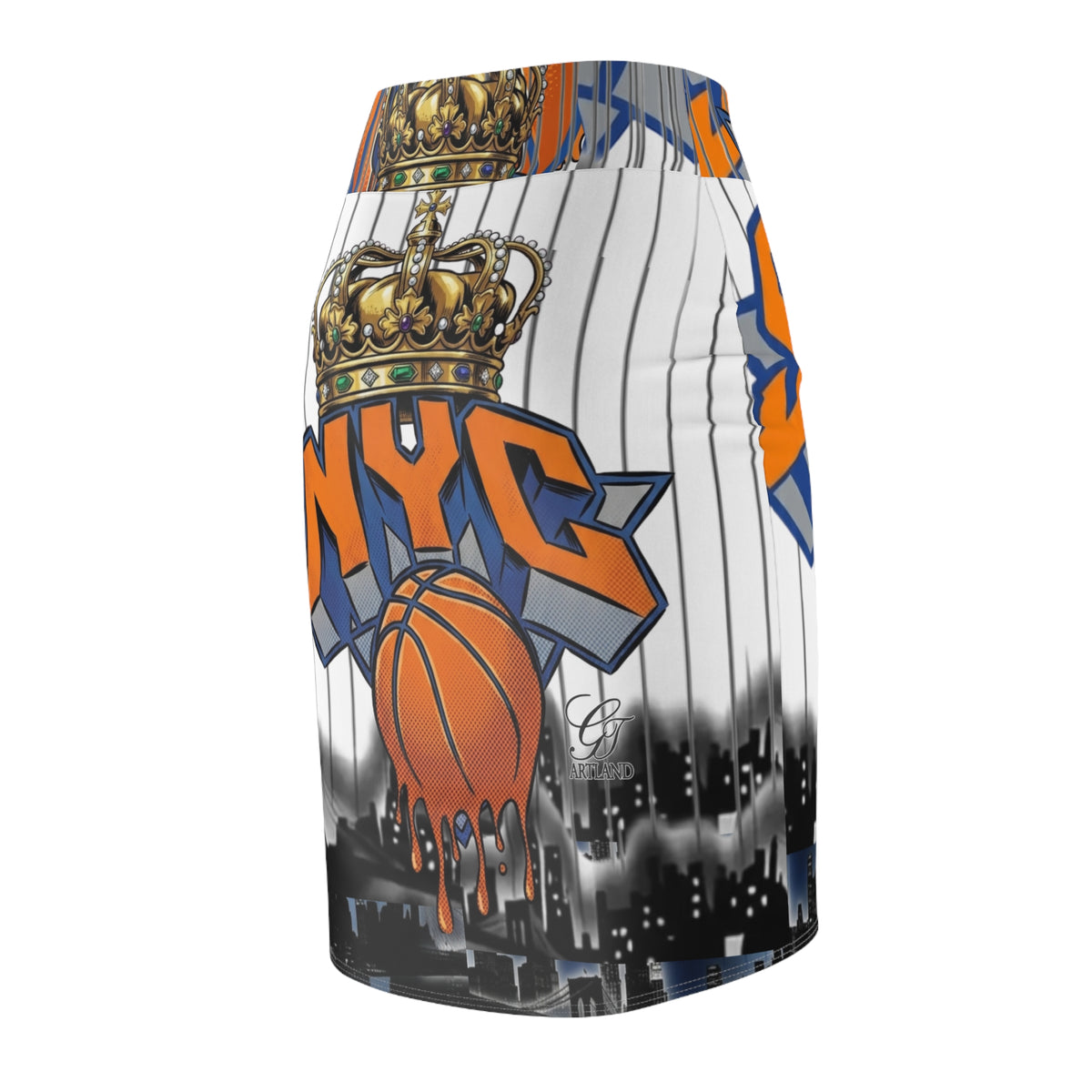 NYC Dripping Basketball Crown pencil skirt | city skyline sports print by GT Artland