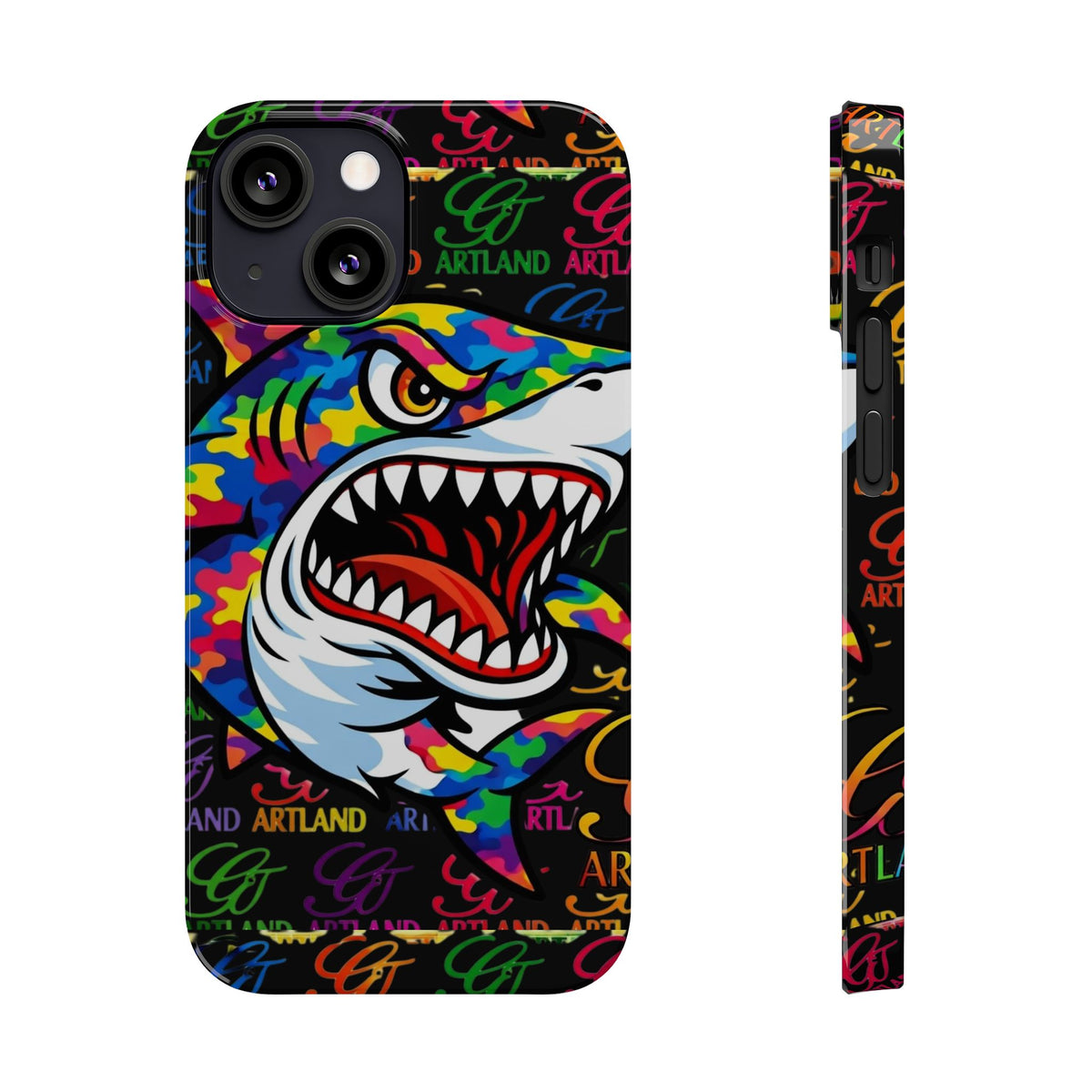 Colorful Shark GT Illustration Slim Phone Case | Neon Graffiti Pattern by GT Artland