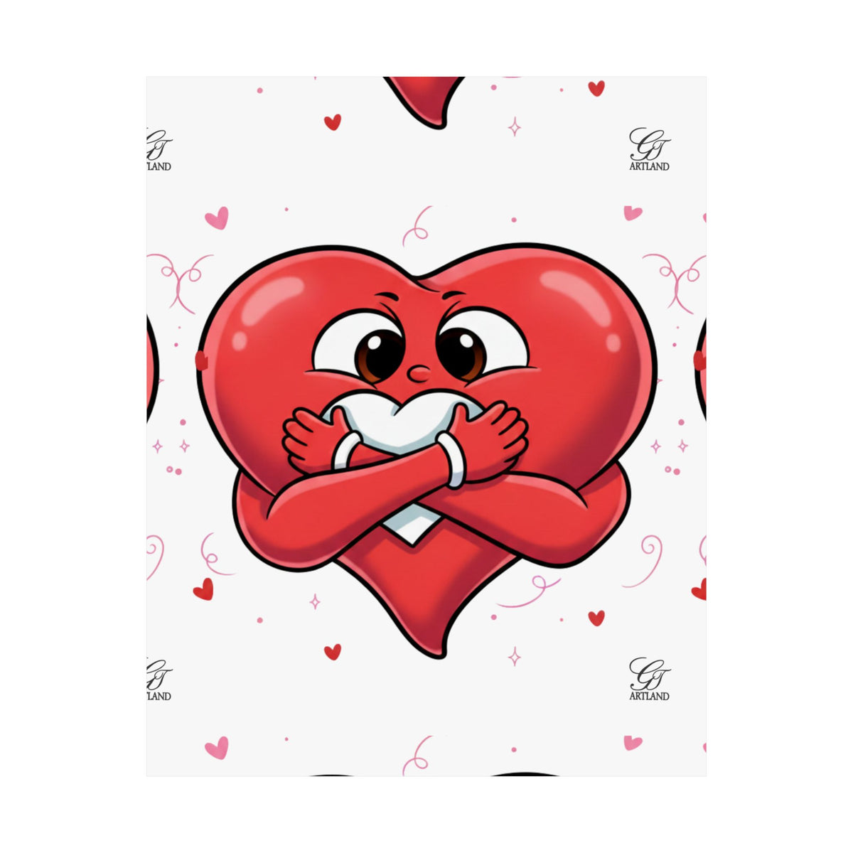 Valentine Hug Heart Matte Poster — Cute Cartoon Heart Embrace Wall Art by GT Artland