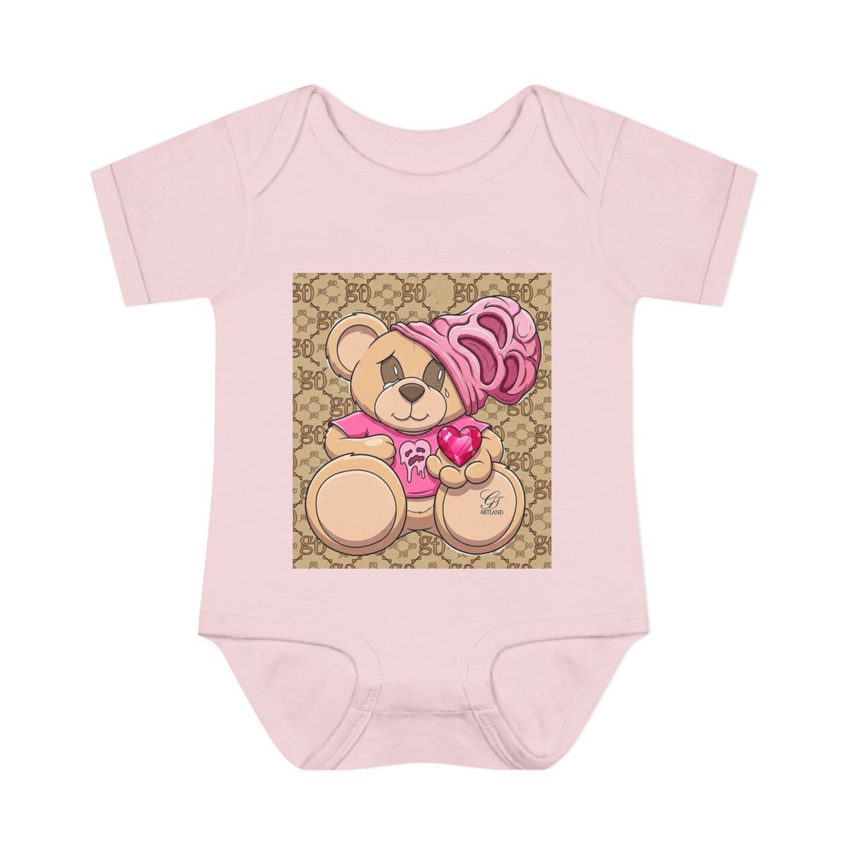 Pink Heart Teddy Bear Infant Bodysuit by GT Artland