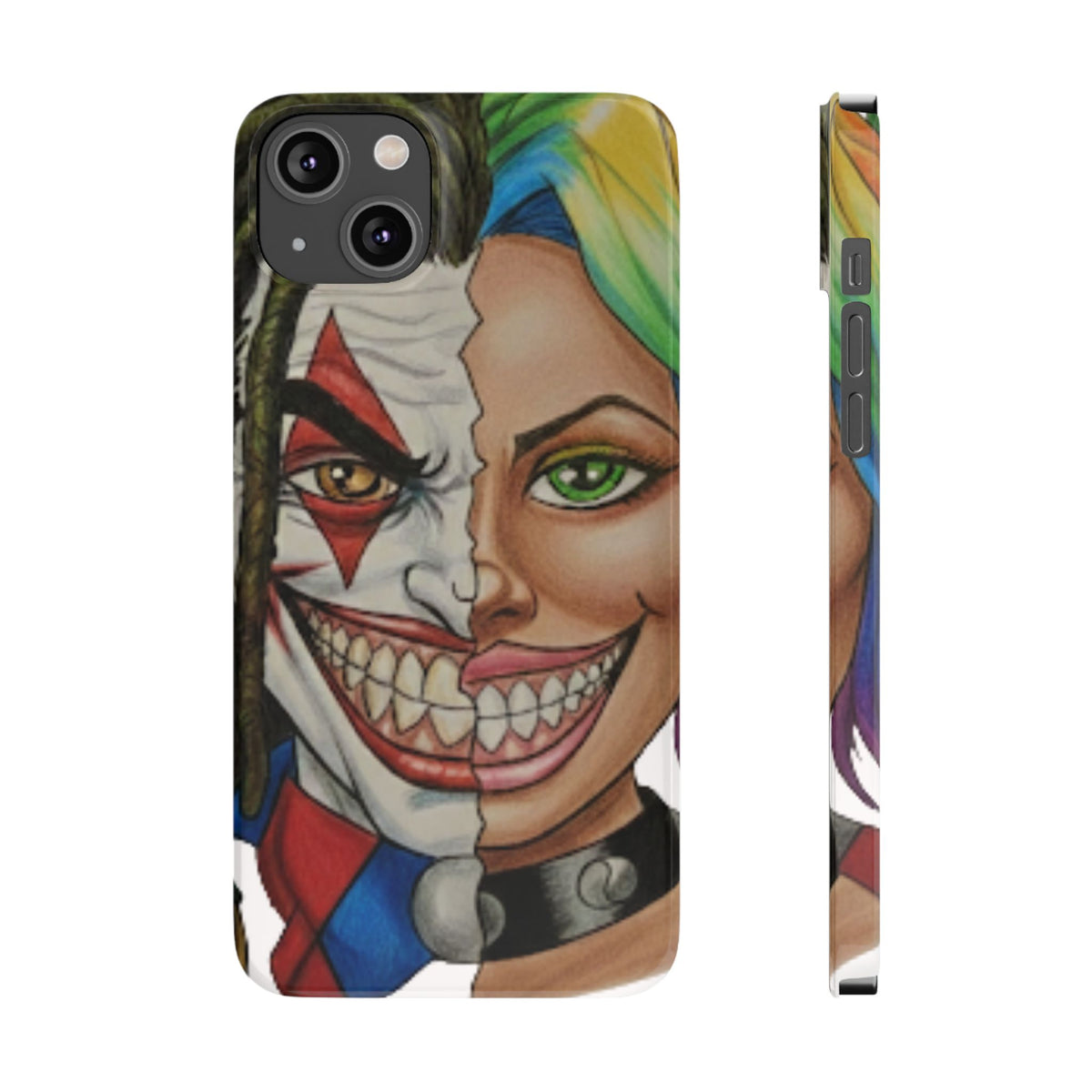 Crazy Couple Clown and Girl Half and Half 2 Faced Illustration Slim Phone Case | by GT Artland