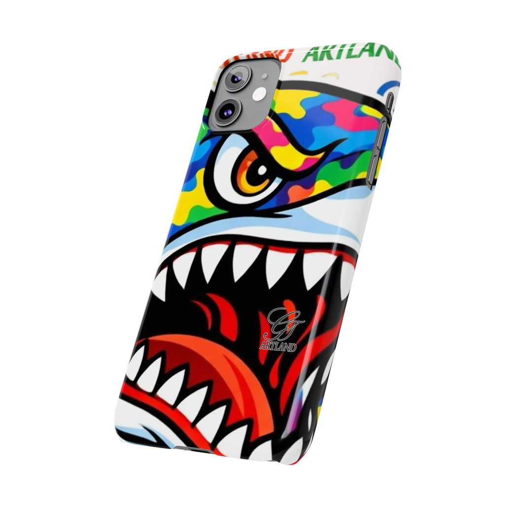 Colorful Designer Shark Face Slim Phone Case | Bold Shark Bite Graphic by GT Artland