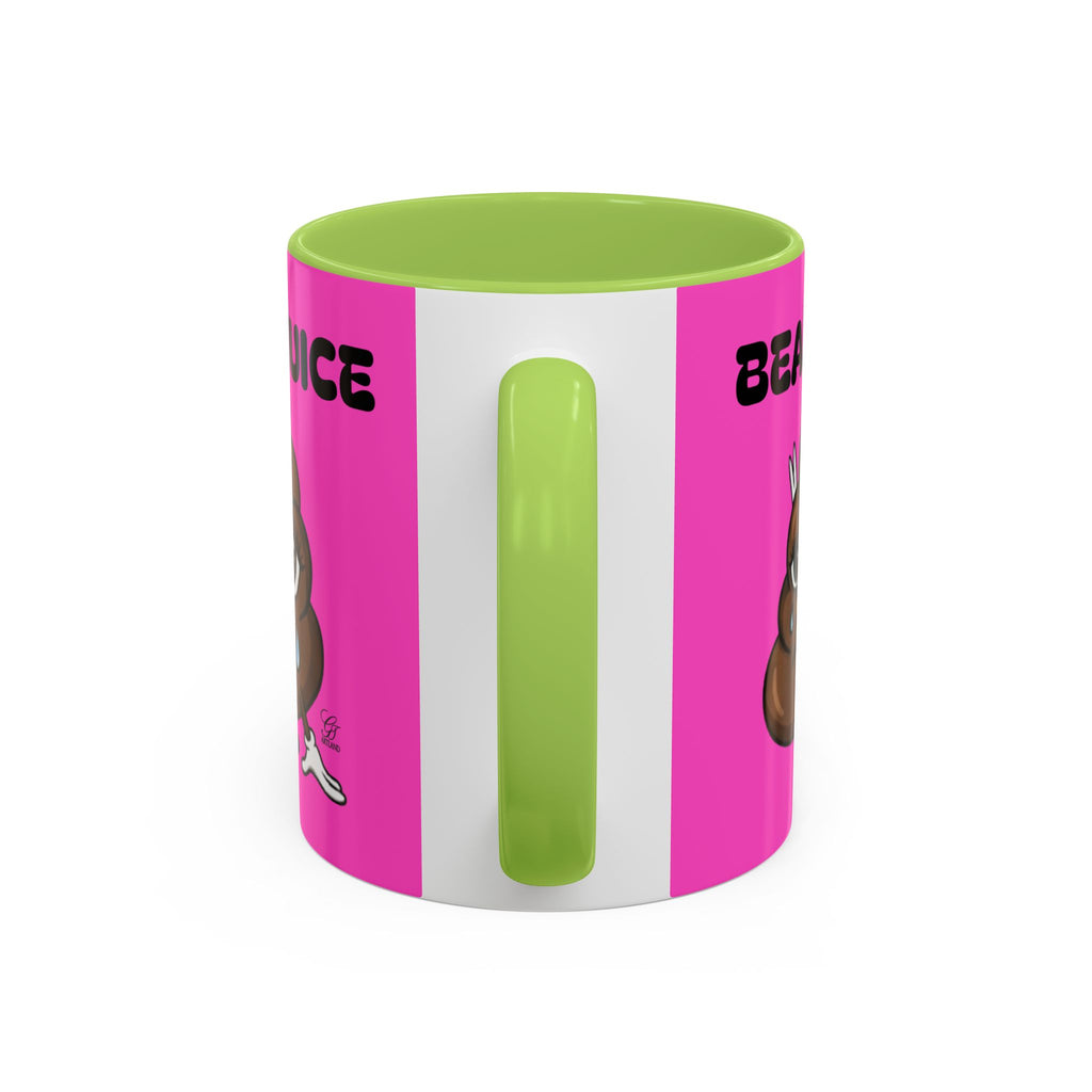 Bean Juice Coffee Mug — Funny Pink Accent Mug with Cute Poop Emoji Design (11/15oz) by GT Artland