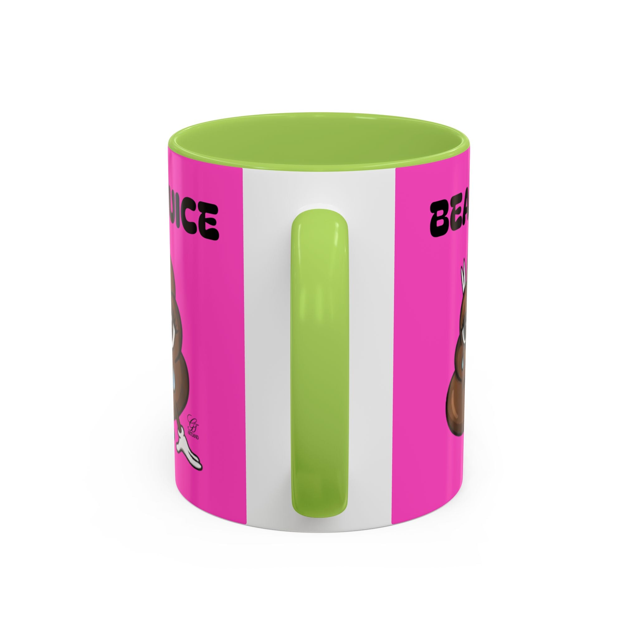 Bean Juice Coffee Mug — Funny Pink Accent Mug with Cute Poop Emoji Design (11/15oz) by GT Artland