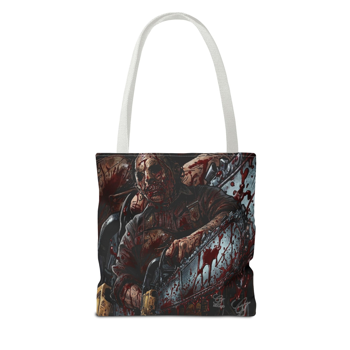 Bloody Zombie Chainsaw Tote Bag | Horror Thriller by GT Artland