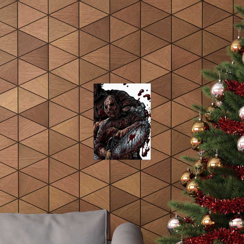 Leatherface Chainsaw Poster Matte Vertical | Horror Movie Art, Bloody Slasher Print by GT Artland