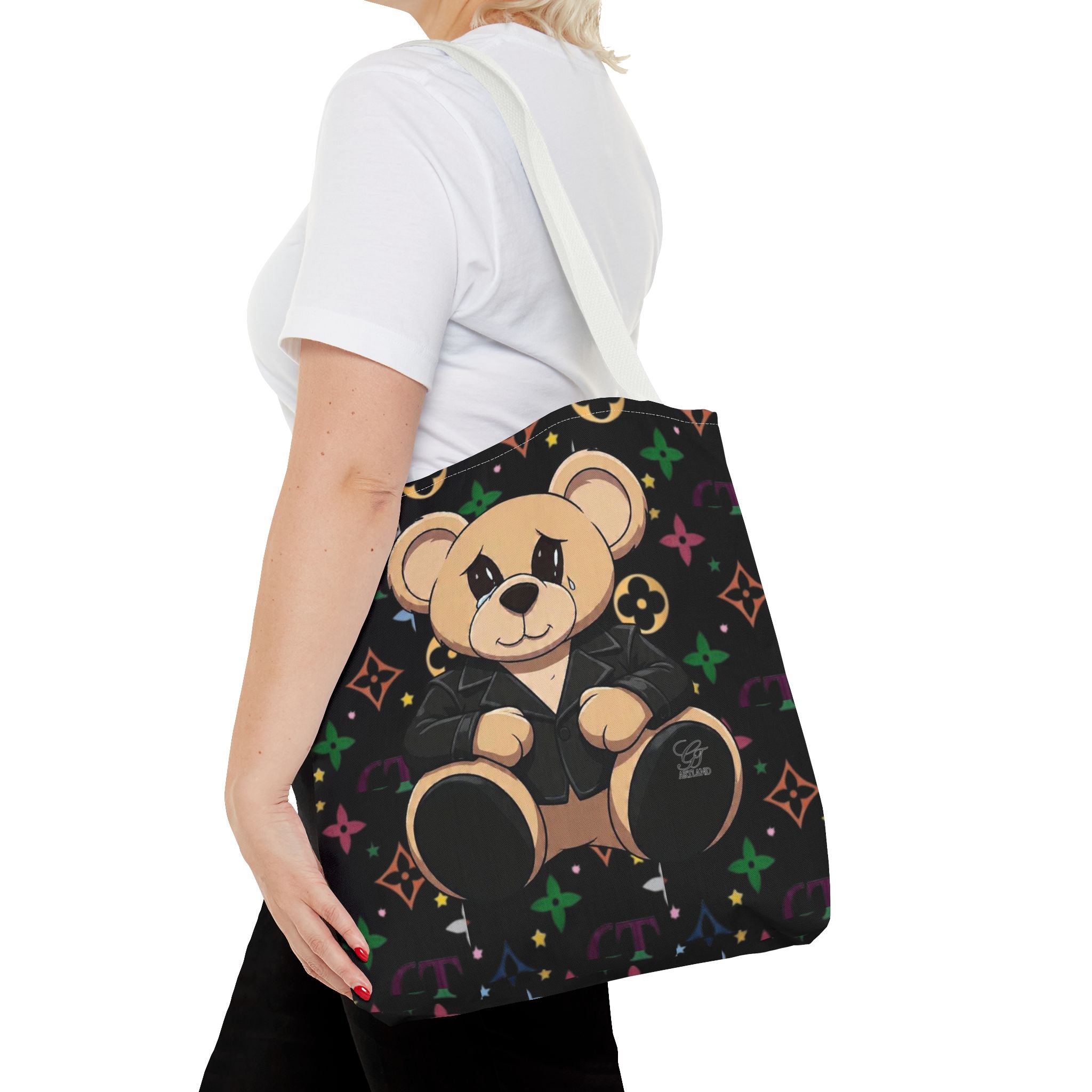 Elite Black Urban Designer Teddy Bear Monogram Tote Bag by GT Artland