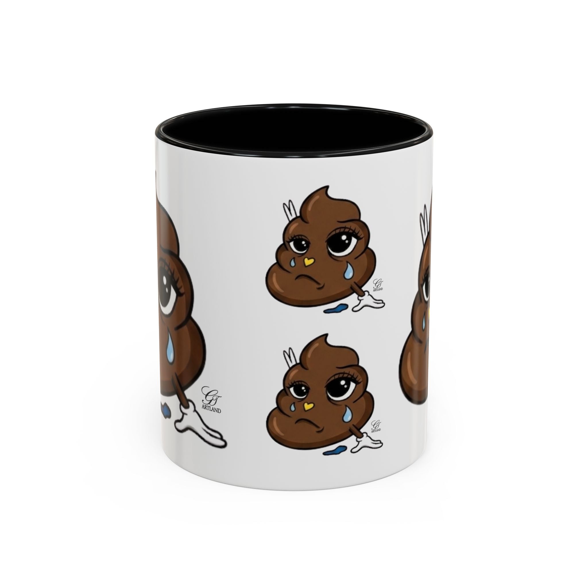 Sad Poop Emoji Coffee Mug — Funny Kawaii Gag Gift Accent Mug by GT Artland