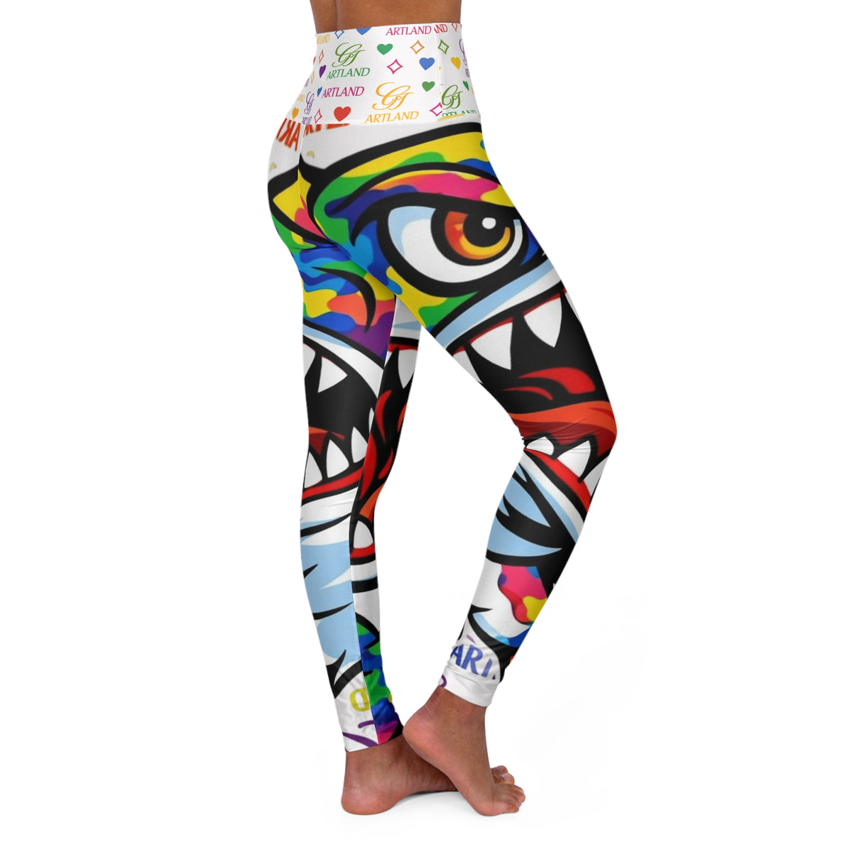 Colorful High Fashion Designer Shark GT Mouth Pattern Leggings | High Waisted Yoga Leggings by GT Artland