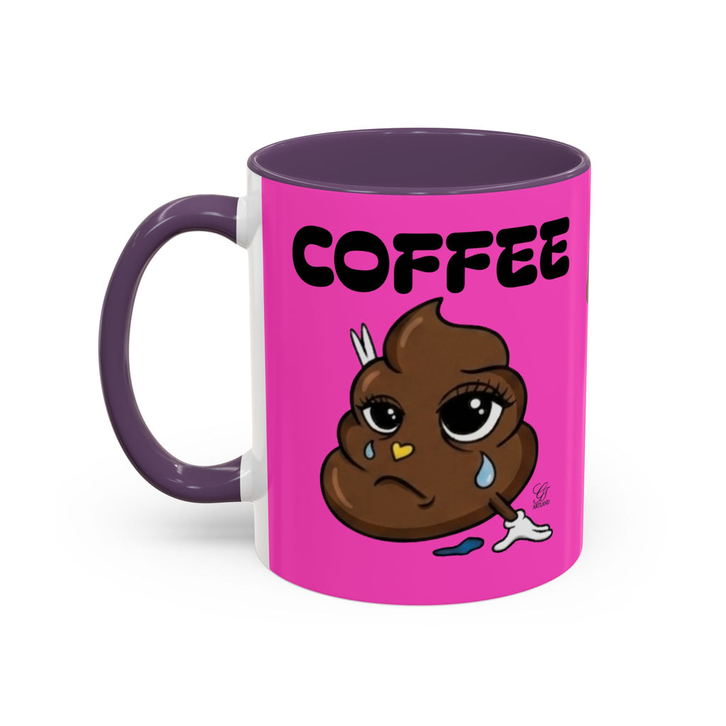 Coffee Mug — Pink 'Coffee' Sad Poop Emoji Accent Ceramic Mug (11/15oz) by GT Artland
