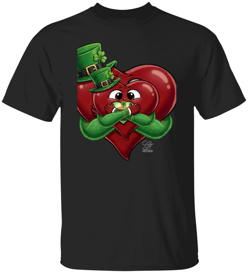 Leprechaun Lovey Heart holding Pot of Gold Lucky Edition Unisex Heavy Cotton Tee by GT Artland