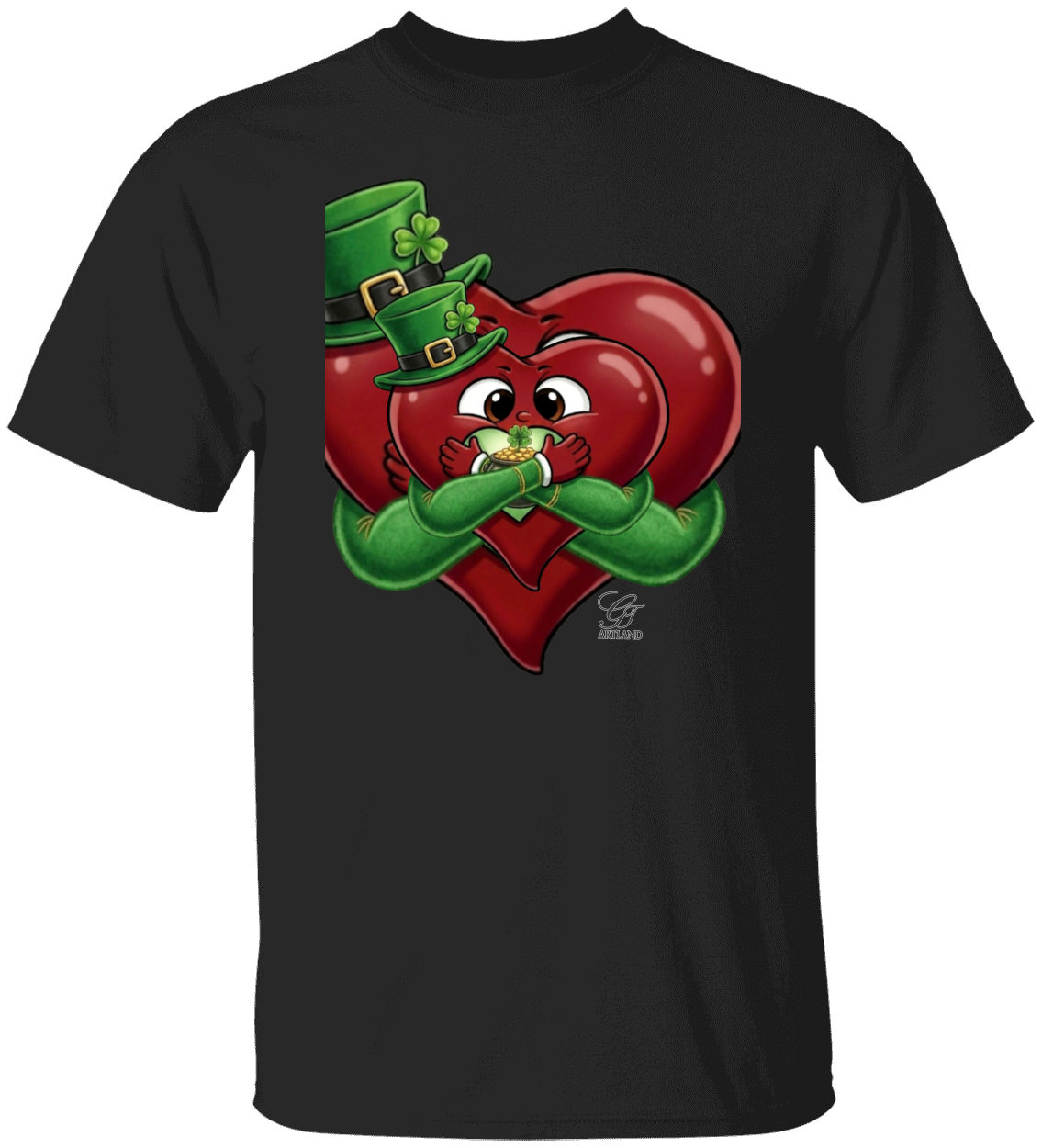 Leprechaun Lovey Heart holding Pot of Gold Lucky Edition Unisex Heavy Cotton Tee by GT Artland