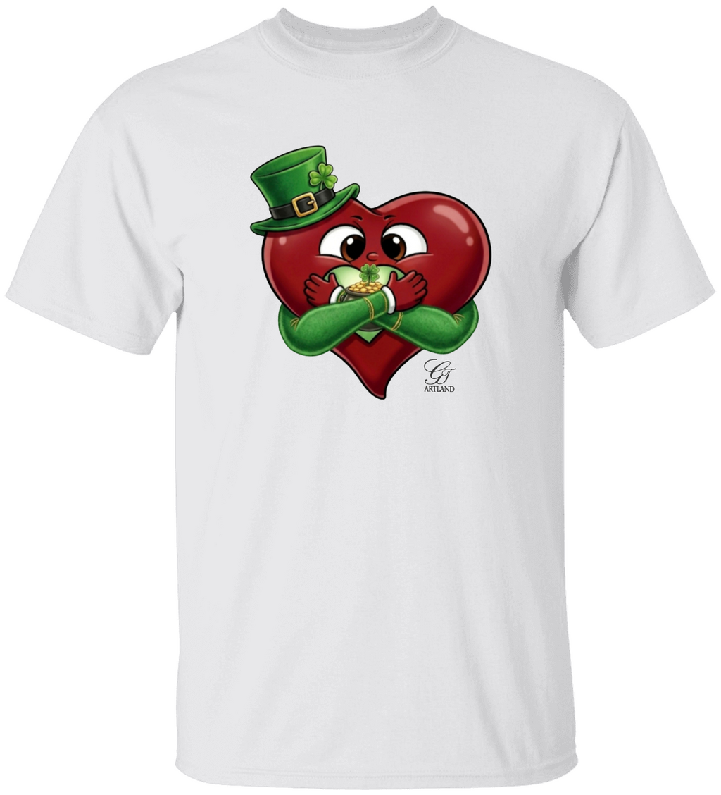 Leprechaun Lovey Heart holding Pot of Gold Lucky Edition Unisex Heavy Cotton Tee by GT Artland
